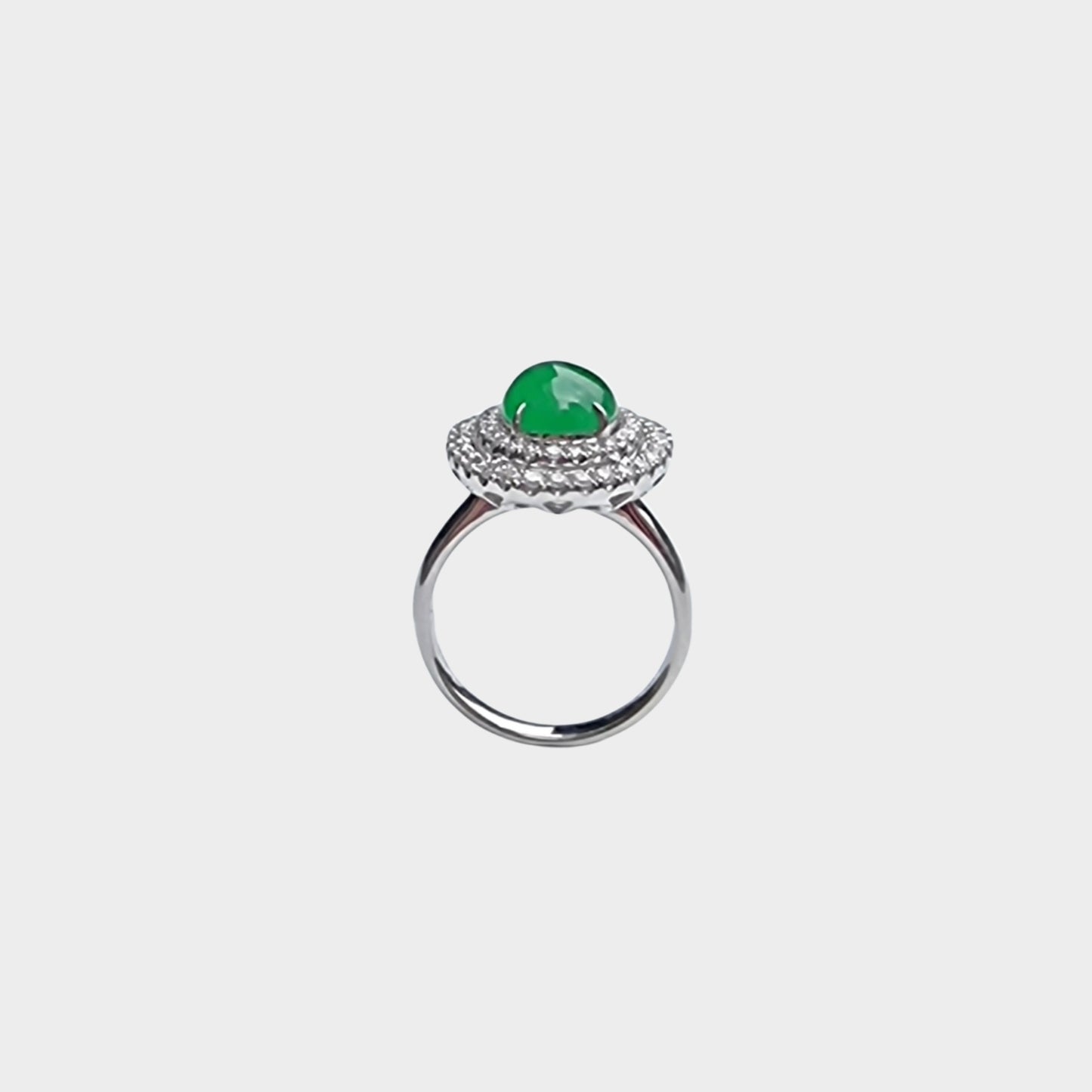 Jadeite Jade Cabochon Ring and Pendant in White Gold with Diamonds
