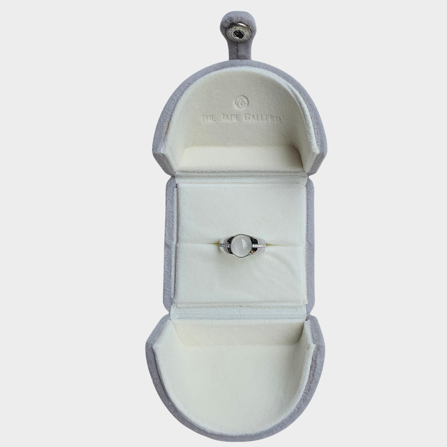 Jadeite Jade Cabochon Ring in White Gold with Diamonds