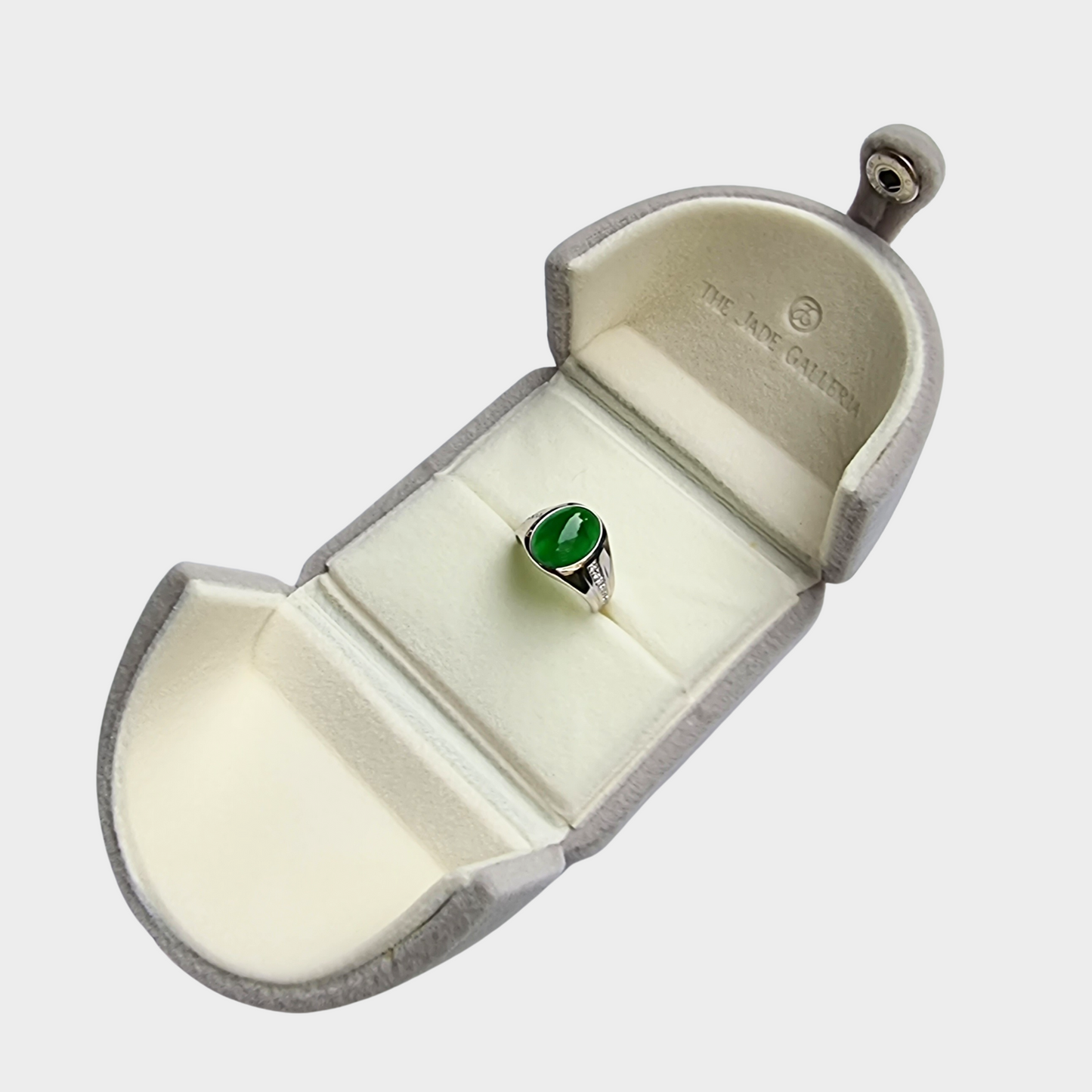 Jadeite Jade Cabochon Ring in White Gold with Diamonds