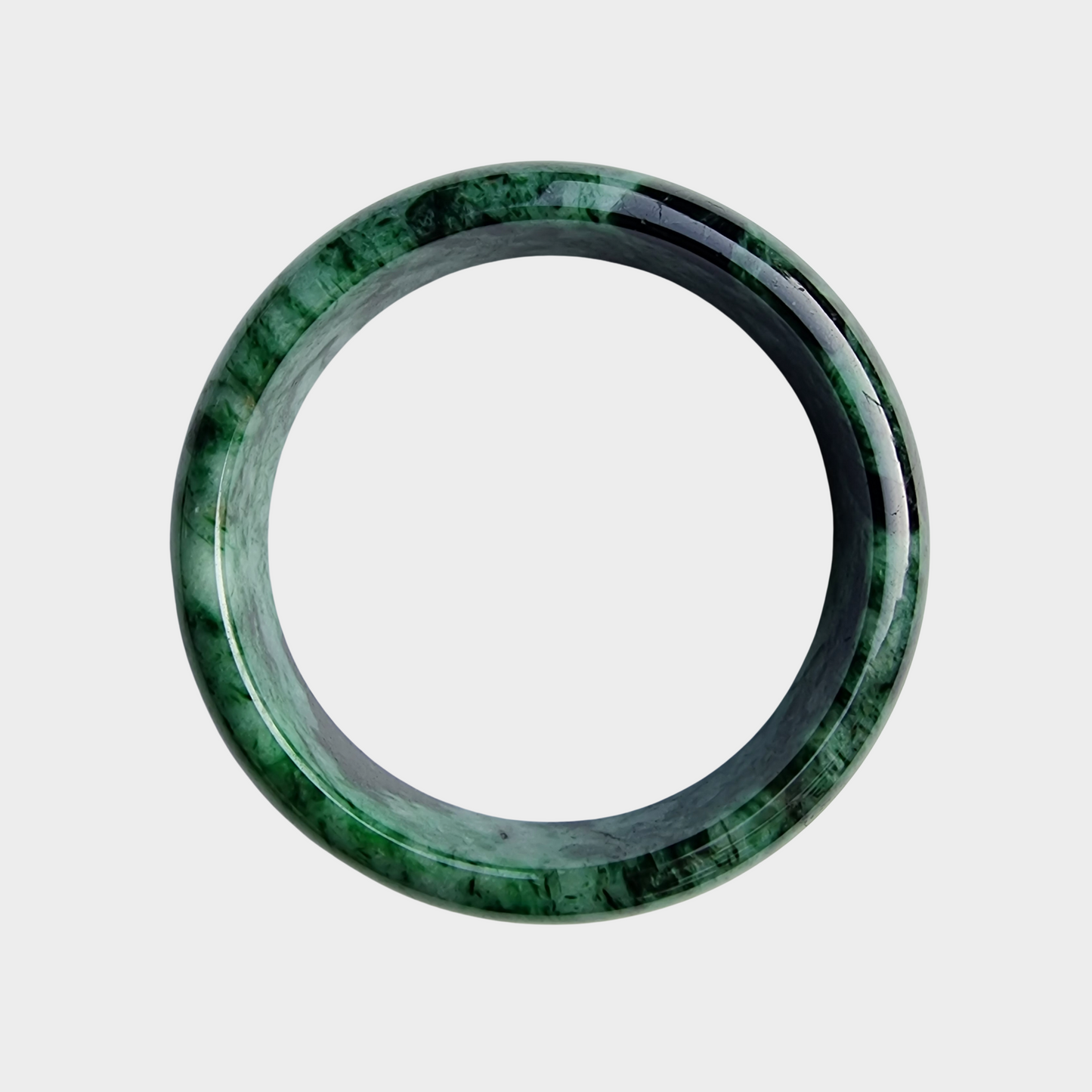 Flower Green Jadeite Jade Bangle - 61mm Half Round