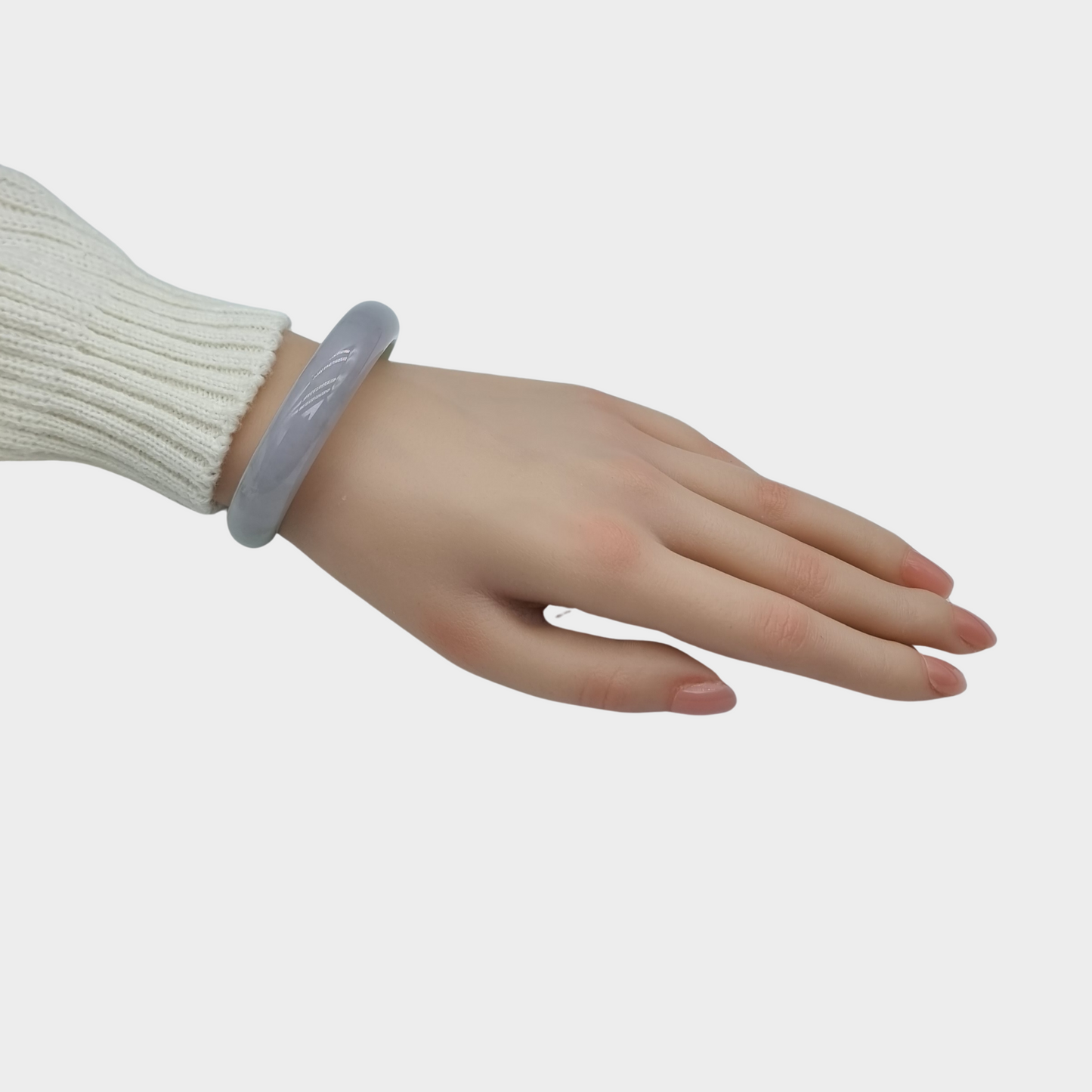 Lavender with Green Jadeite Jade Bangle - 54mm Half Round