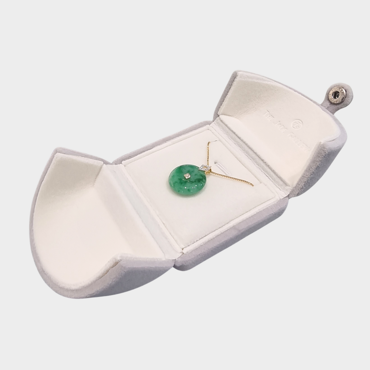 Green "Lucky Coin" Jadeite Jade Pendant in Yellow Gold with Diamonds