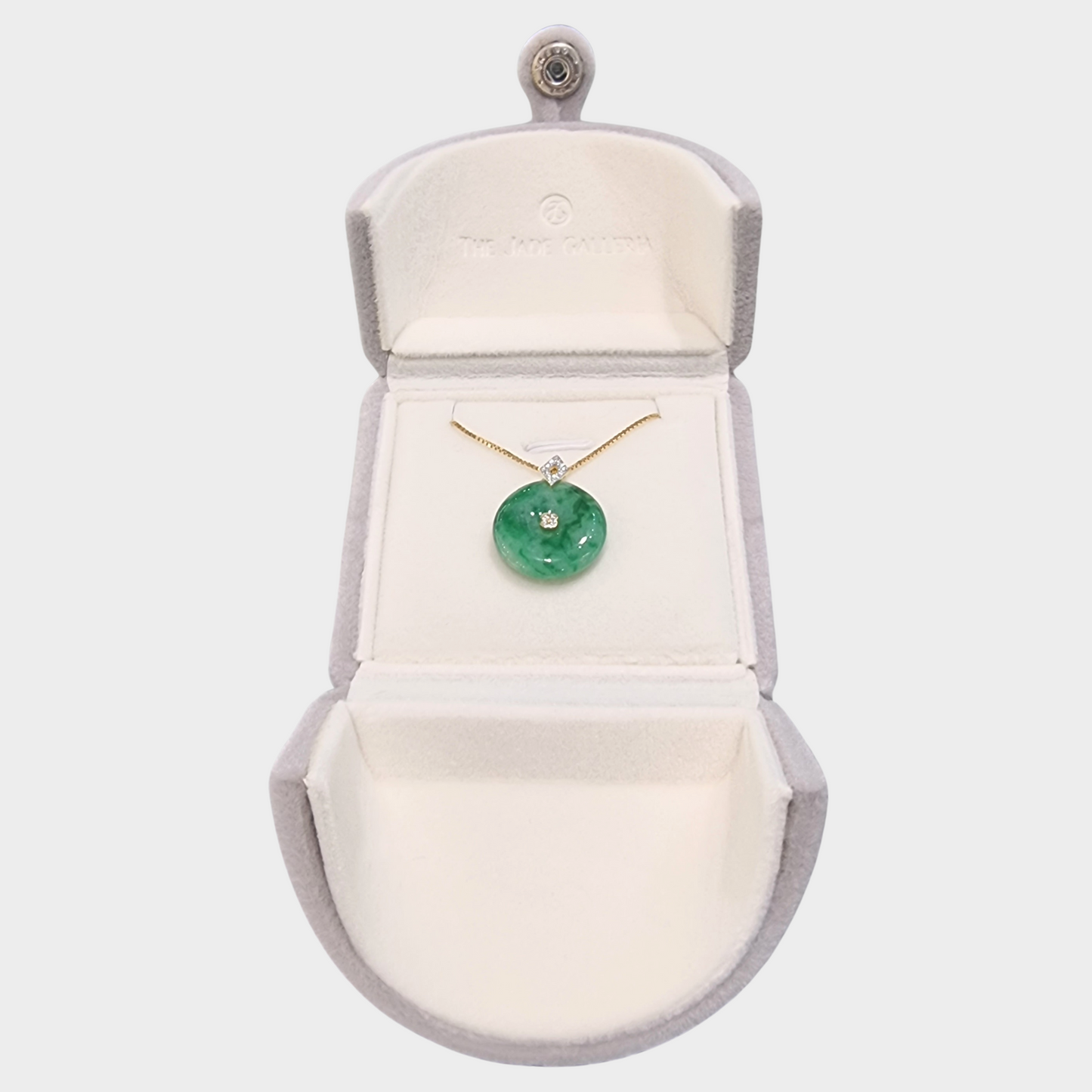 Green "Lucky Coin" Jadeite Jade Pendant in Yellow Gold with Diamonds