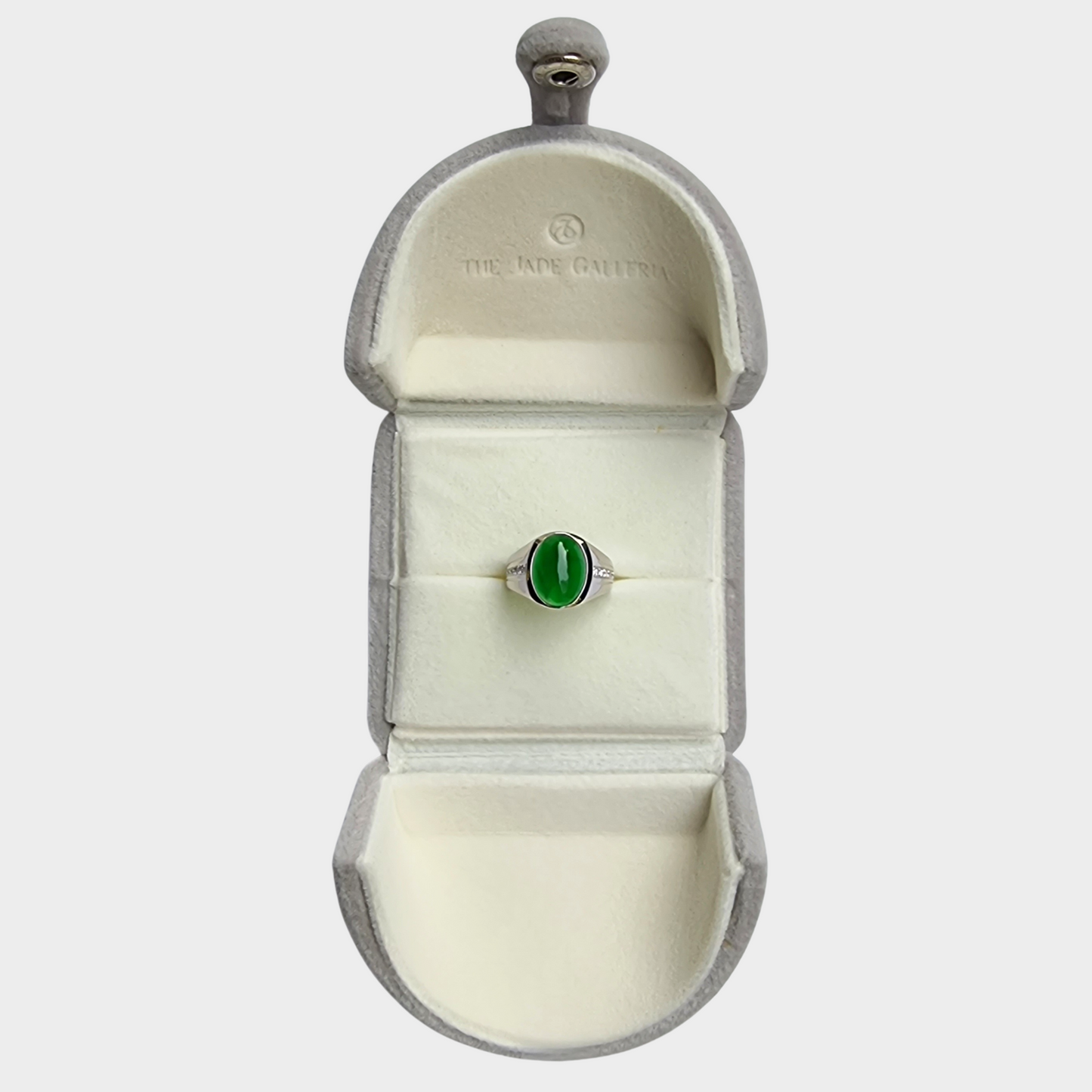 Jadeite Jade Cabochon Ring in White Gold with Diamonds