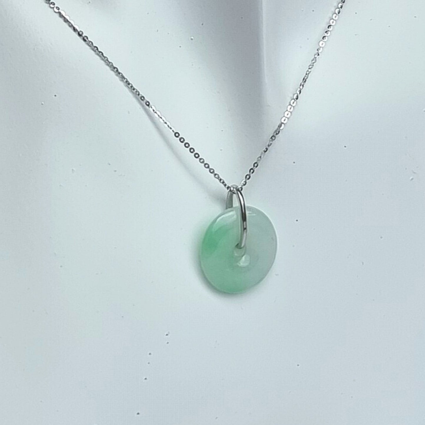 Jadeite Jade "Lucky Coin" Pendant in White Gold
