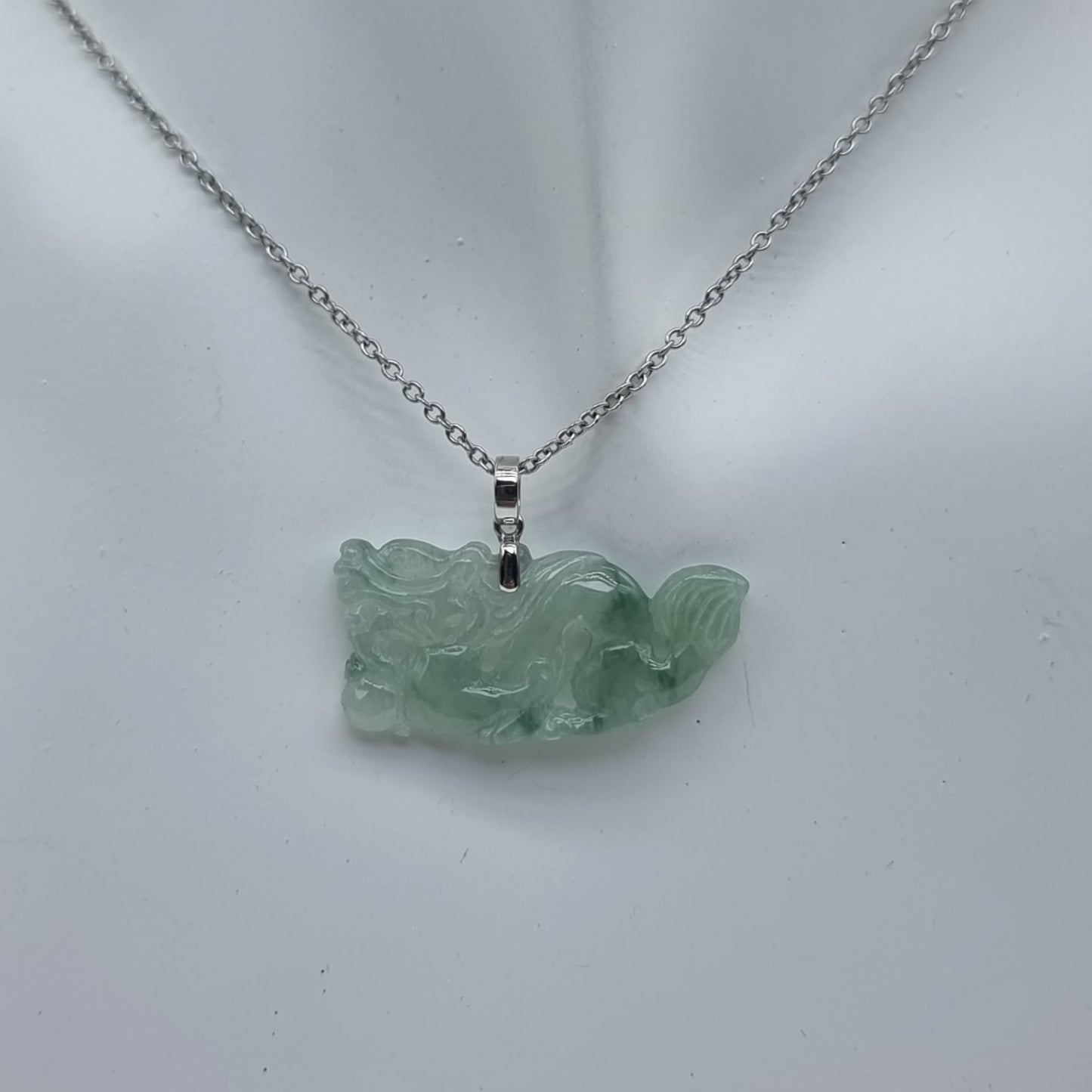 Jadeite Jade "Dragon" Pendant in White Gold