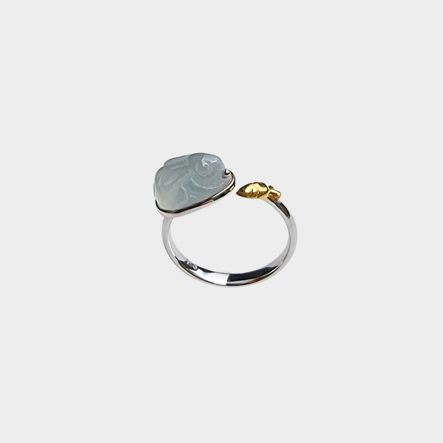 Jadeite Jade "Rabbit" Ring in Yellow and White Gold