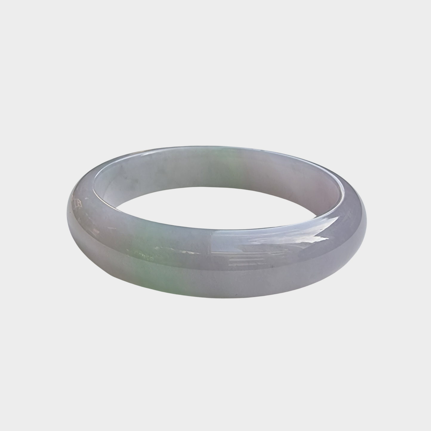 Lavender with Green Jadeite Jade Bangle - 54mm Half Round