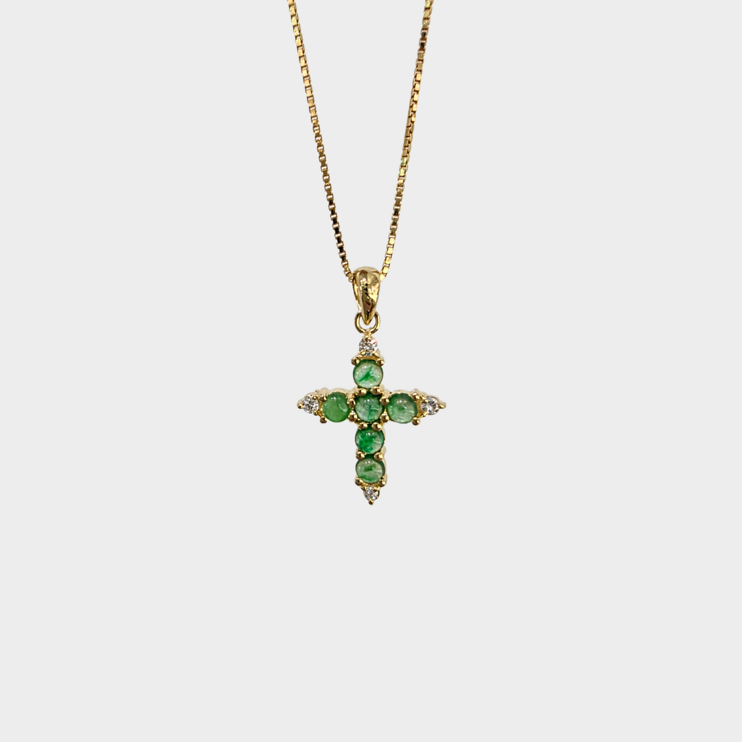 Jadeite Jade "Cross" Pendant in Yellow Gold with Diamonds