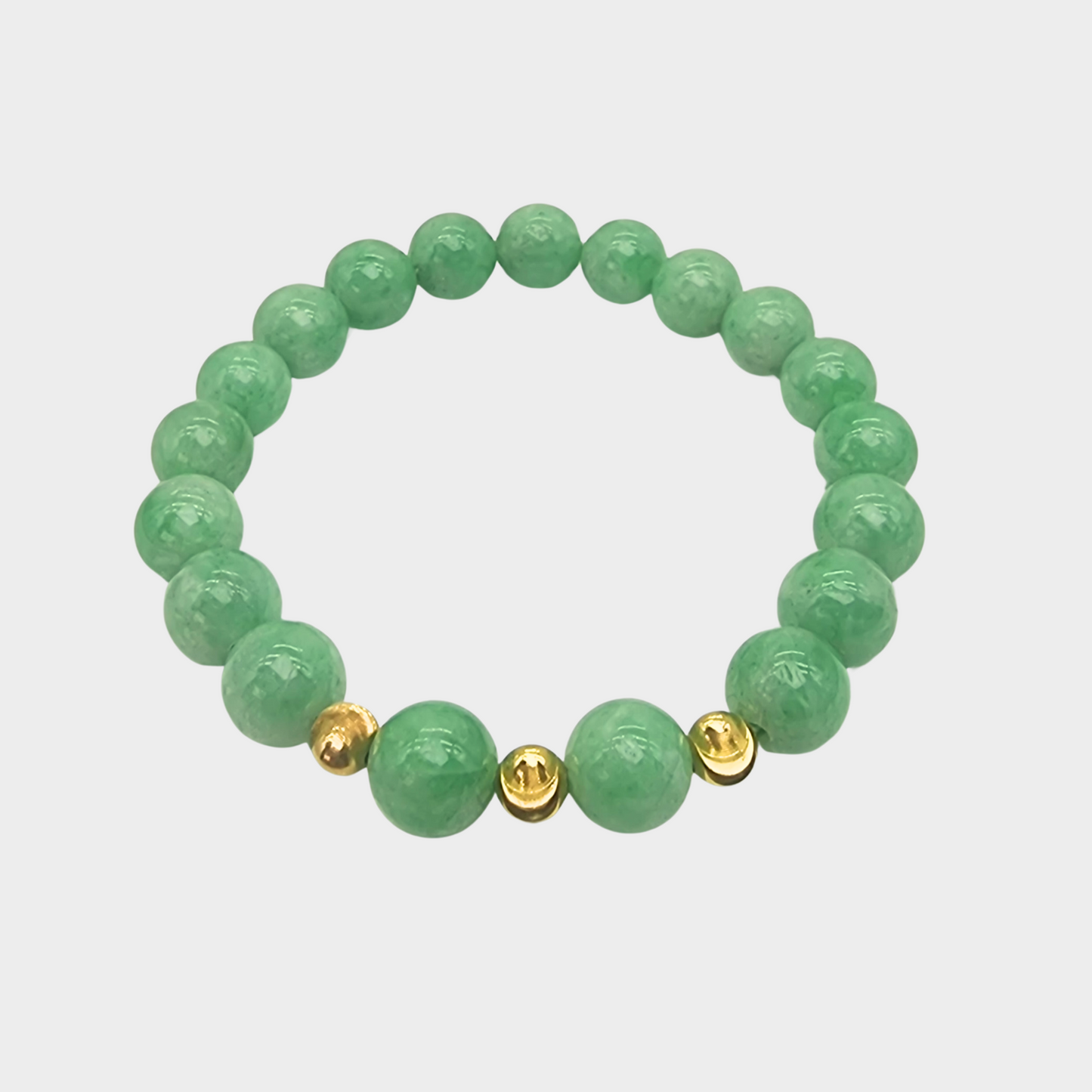 Green Jadeite Jade Beads Bracelet with Gold Beads