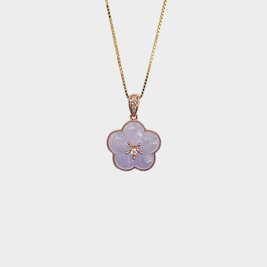 "Peach Blossom" Jadeite Jade Pendant in Rose Gold with Diamonds