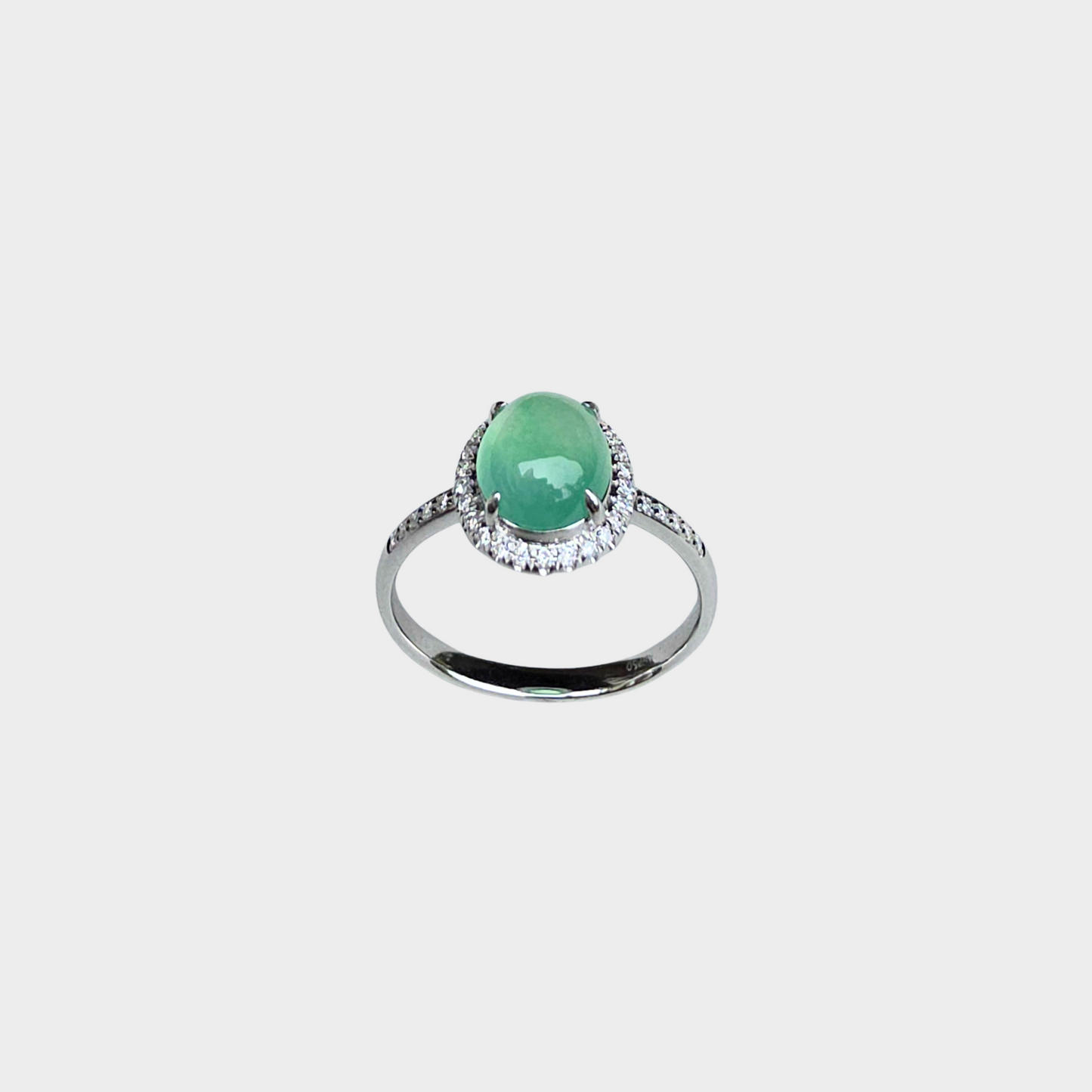 Jadeite Jade Cabochon Ring in White Gold with Diamonds