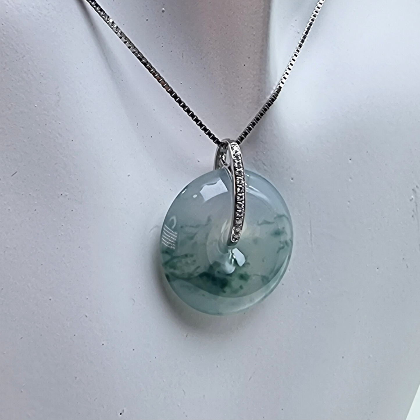 Icy "Donut" Jadeite Jade Pendant in White Gold with Diamonds