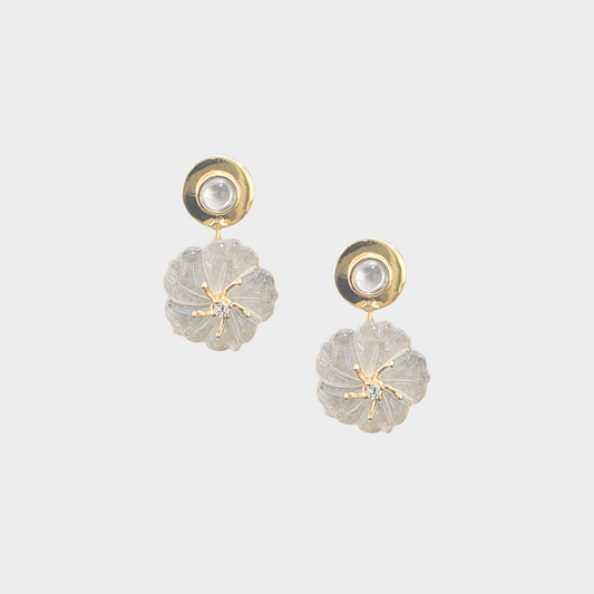 Icy "Wildflower" Jadeite Jade Earrings in Yellow Gold