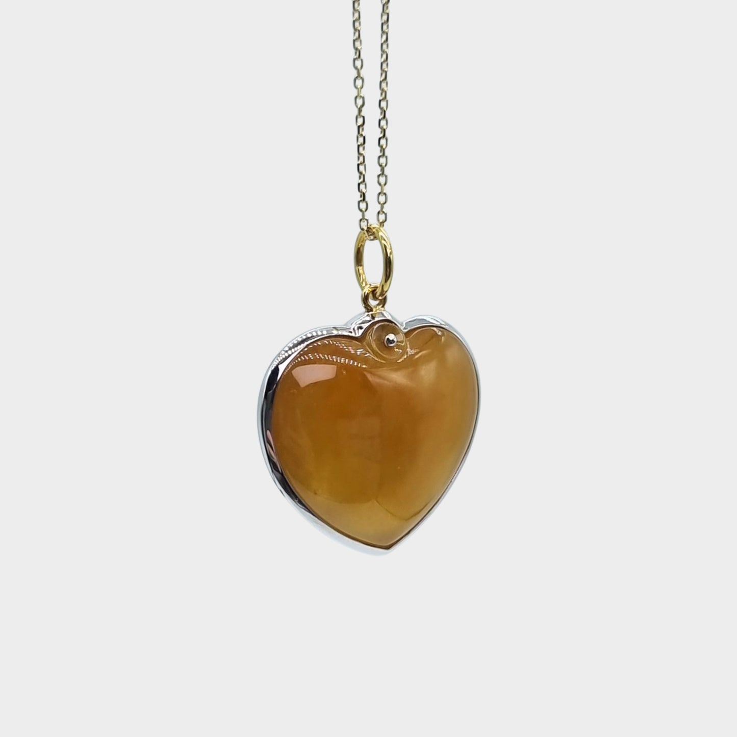 Honey Yellow Jadeite Jade "LOVE" Pendant in White Gold with Diamonds