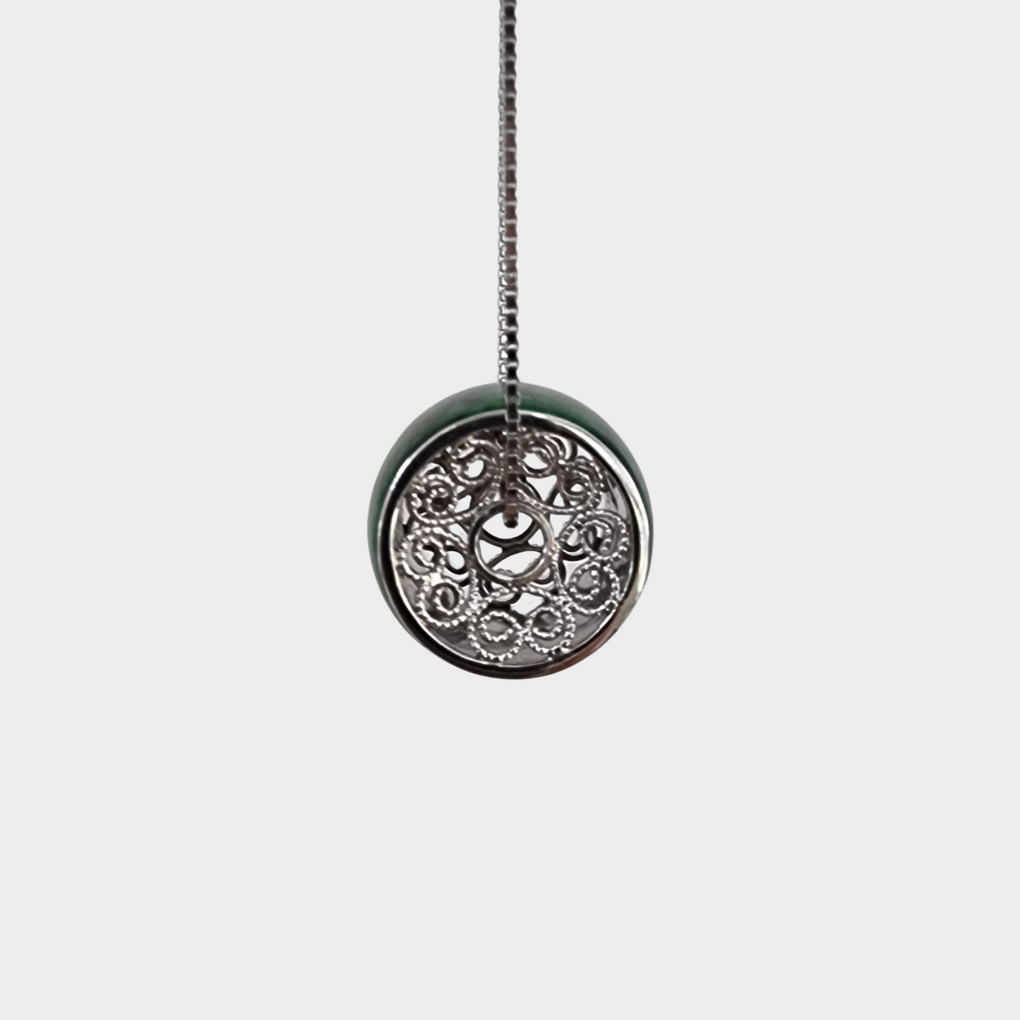 Flower Green Jadeite Jade Barrel Pendant in White Gold