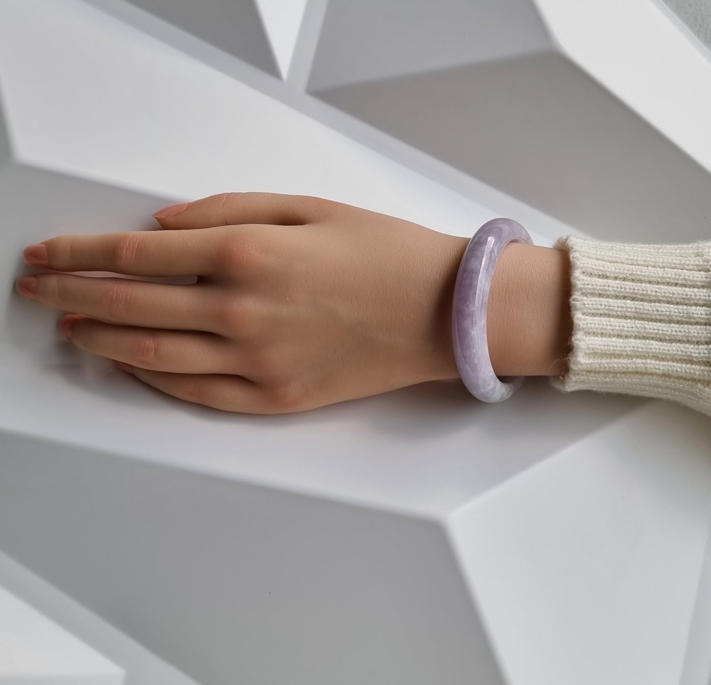 Lavender Jadeite Jade Bangle - 52mm Half Round