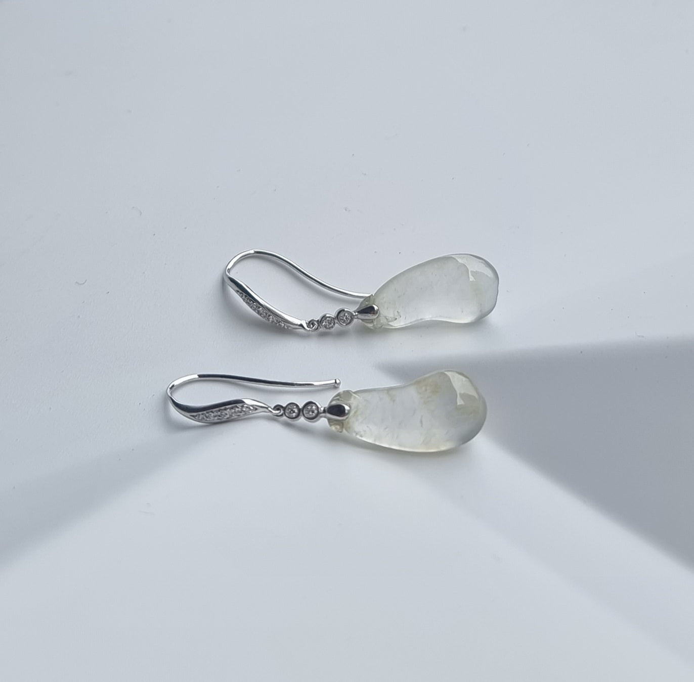 Icy Jadeite Jade Drop & Dangle Earrings in White Gold with Diamonds