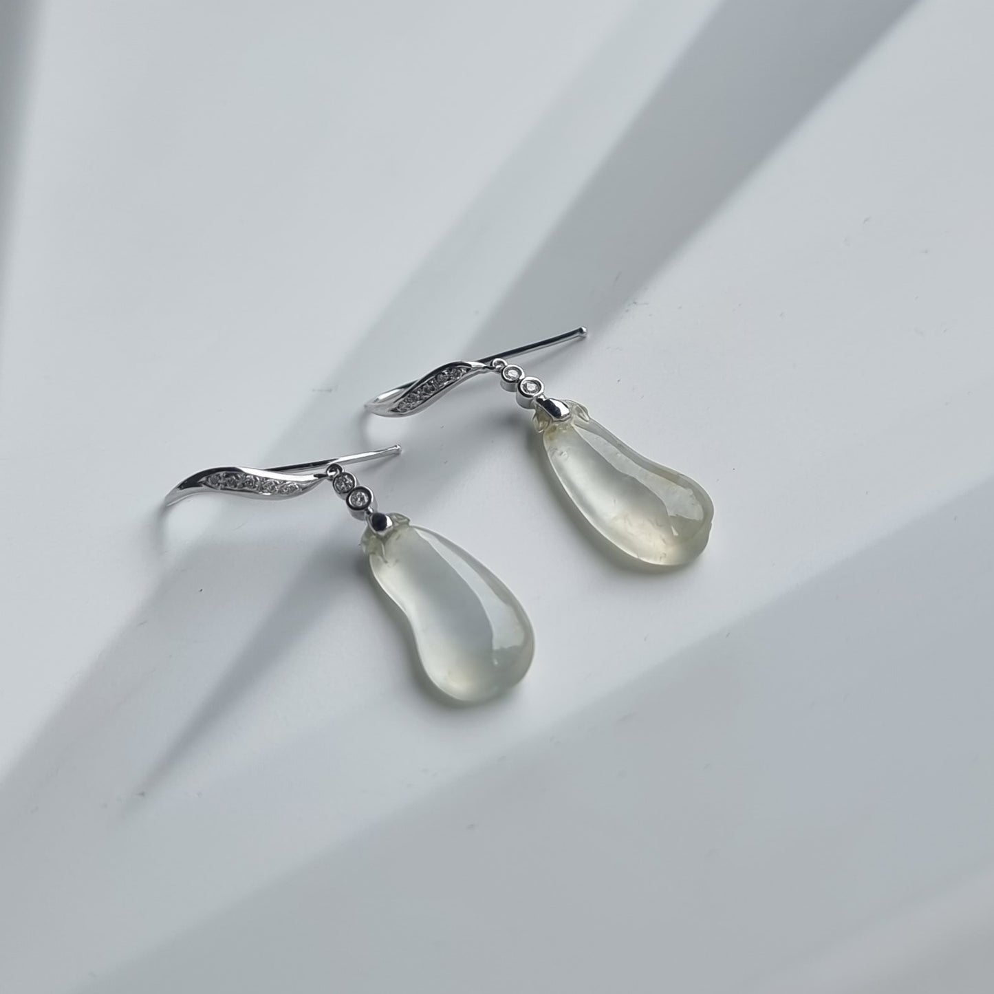 Icy Jadeite Jade Drop & Dangle Earrings in White Gold with Diamonds