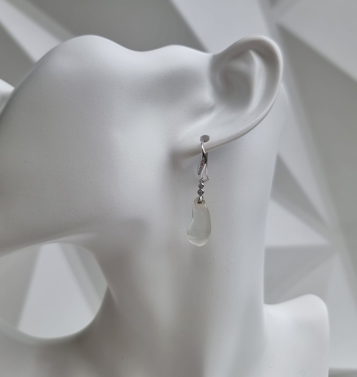 Icy Jadeite Jade Drop & Dangle Earrings in White Gold with Diamonds