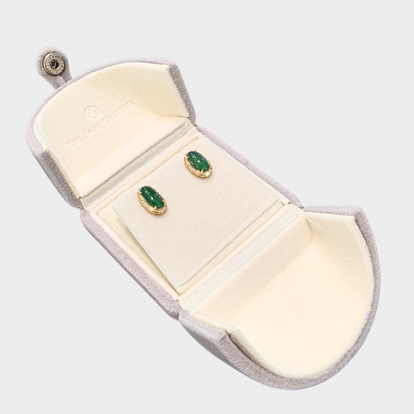 Green Jadeite Jade Stud Earrings in Yellow Gold with Diamonds