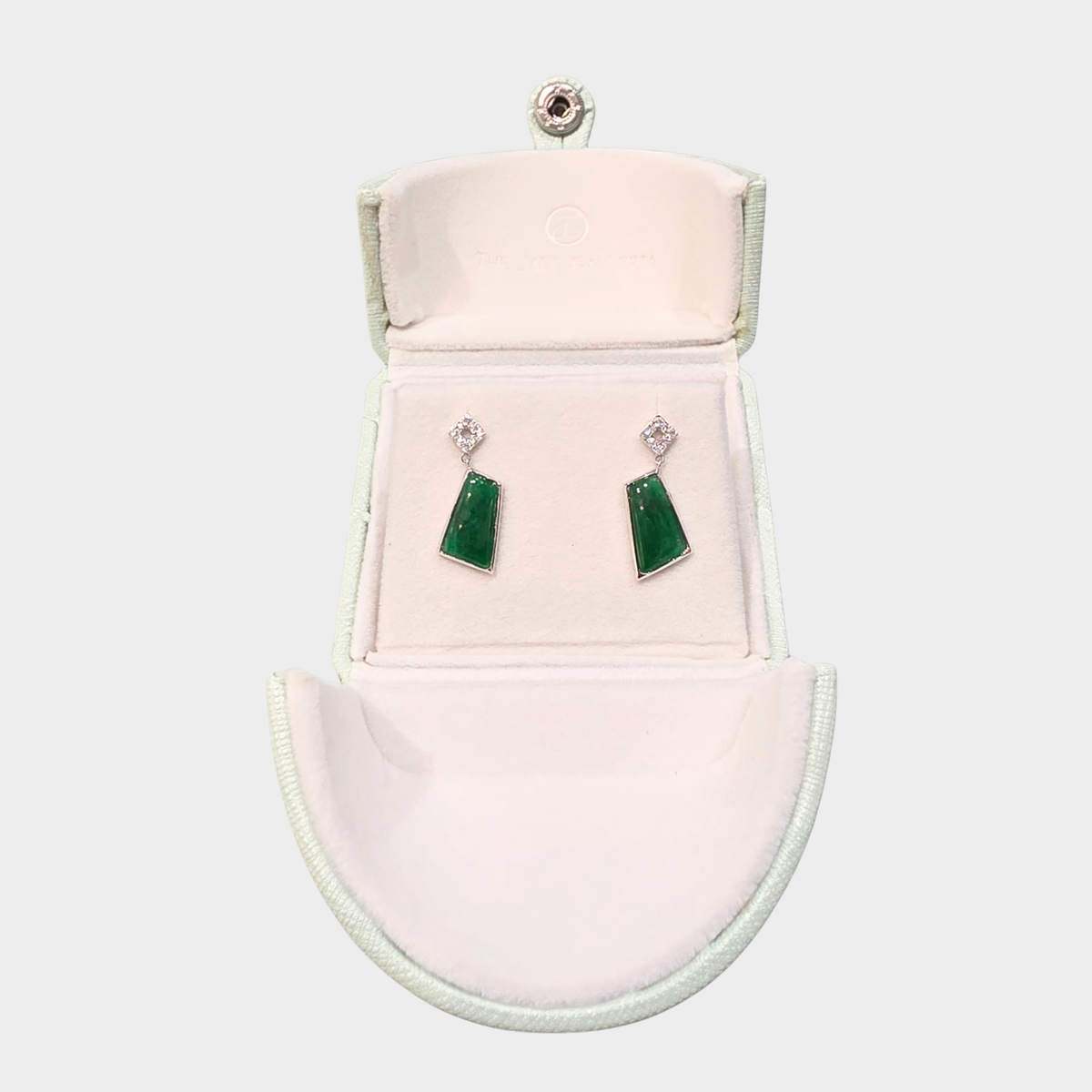 Green Jadeite Jade Drop & Dangle Earrings in White Gold with Diamonds