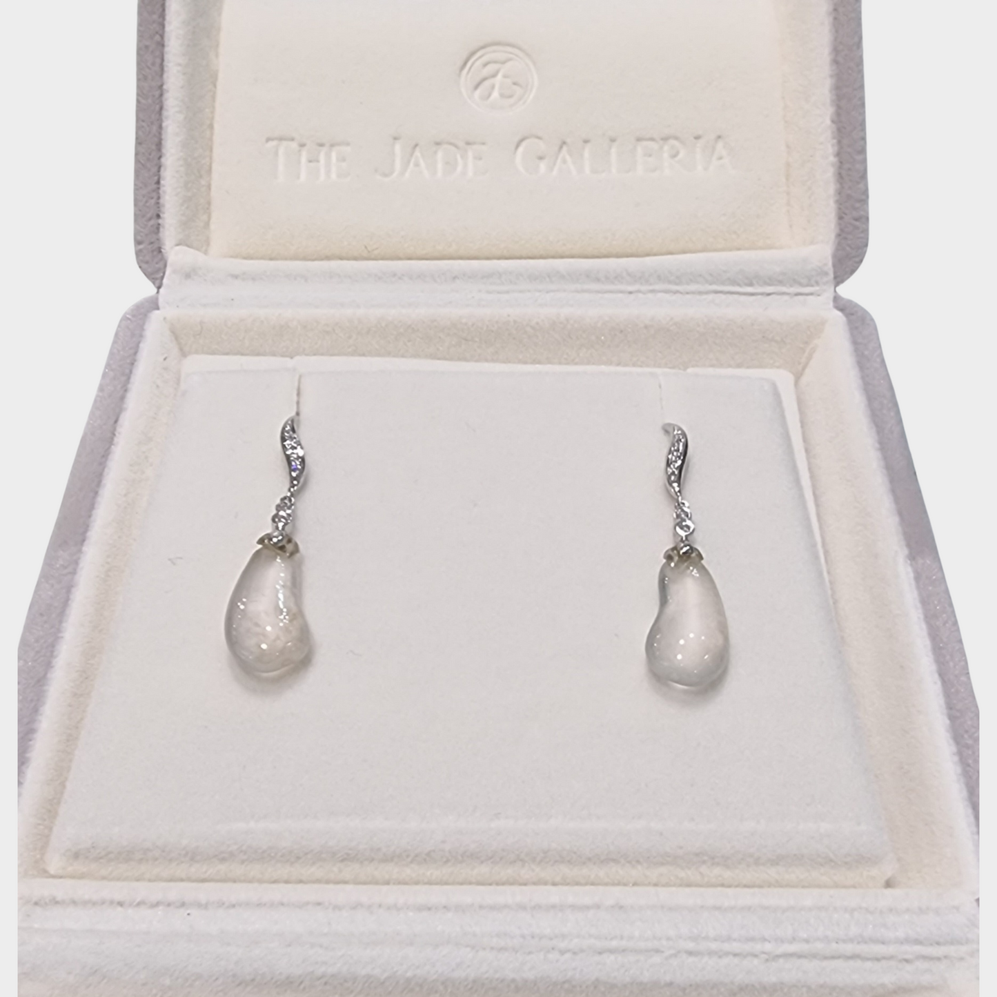 Icy Jadeite Jade Drop & Dangle Earrings in White Gold with Diamonds