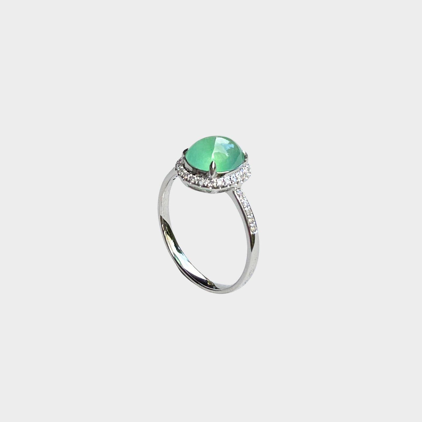 Jadeite Jade Cabochon Ring in White Gold with Diamonds