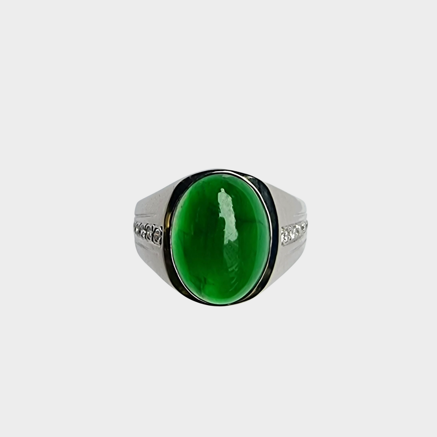 Jadeite Jade Cabochon Ring in White Gold with Diamonds