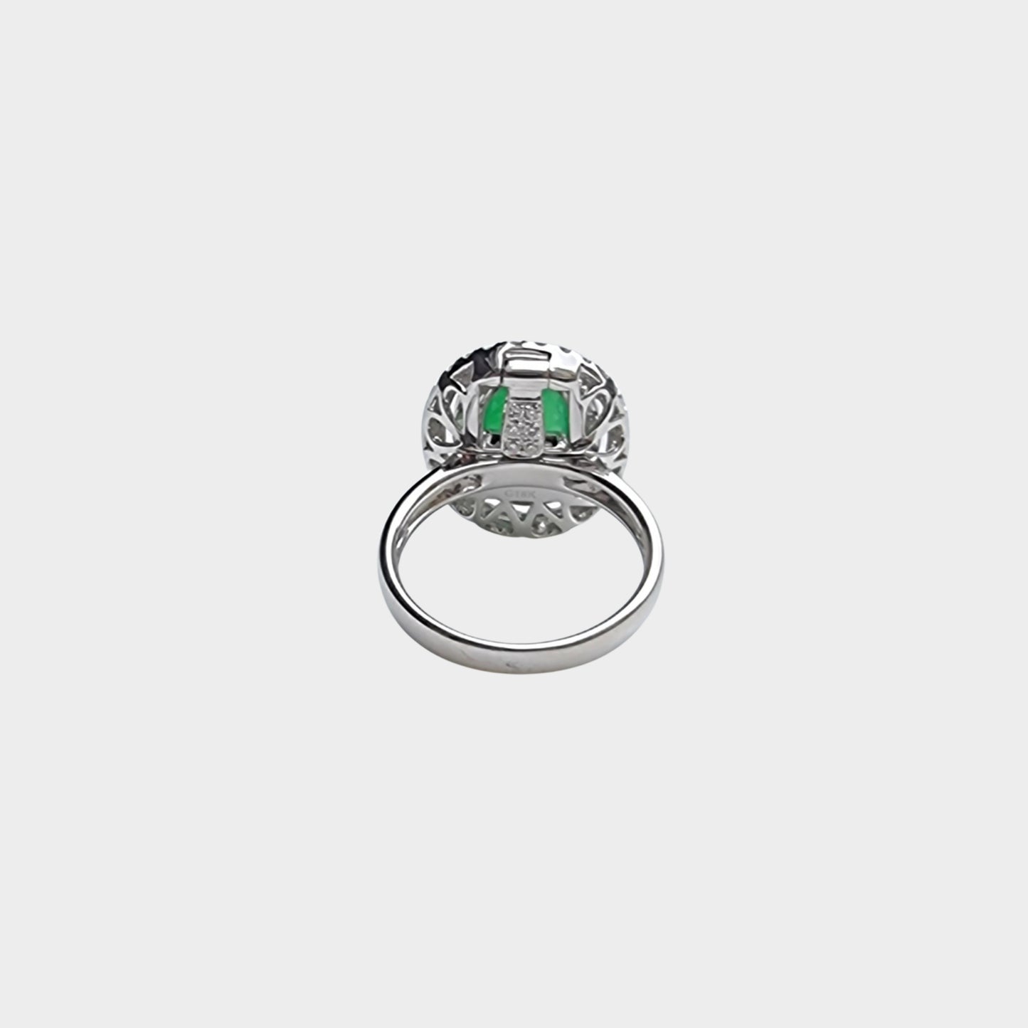 Jadeite Jade Cabochon Ring and Pendant in White Gold with Diamonds
