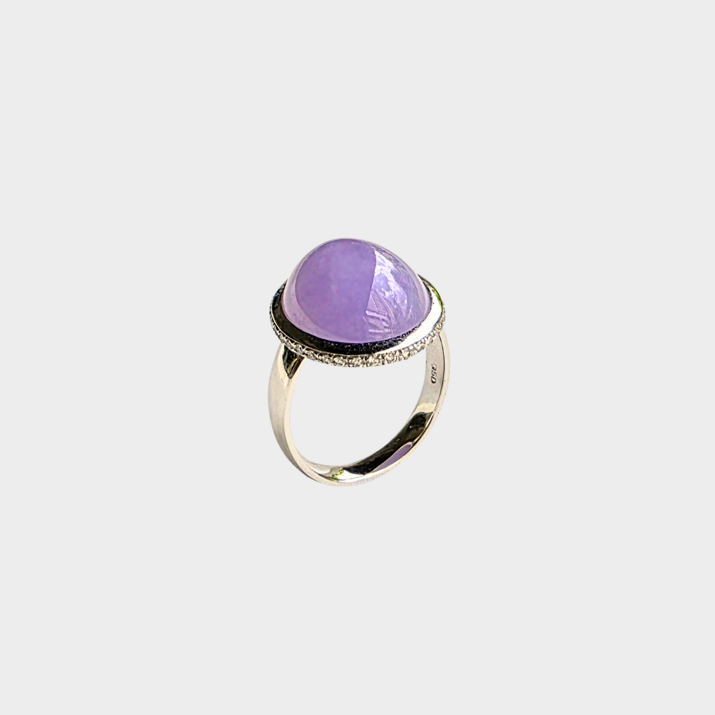 Lavender Jadeite Jade Cabochon Ring in White Gold with Diamonds