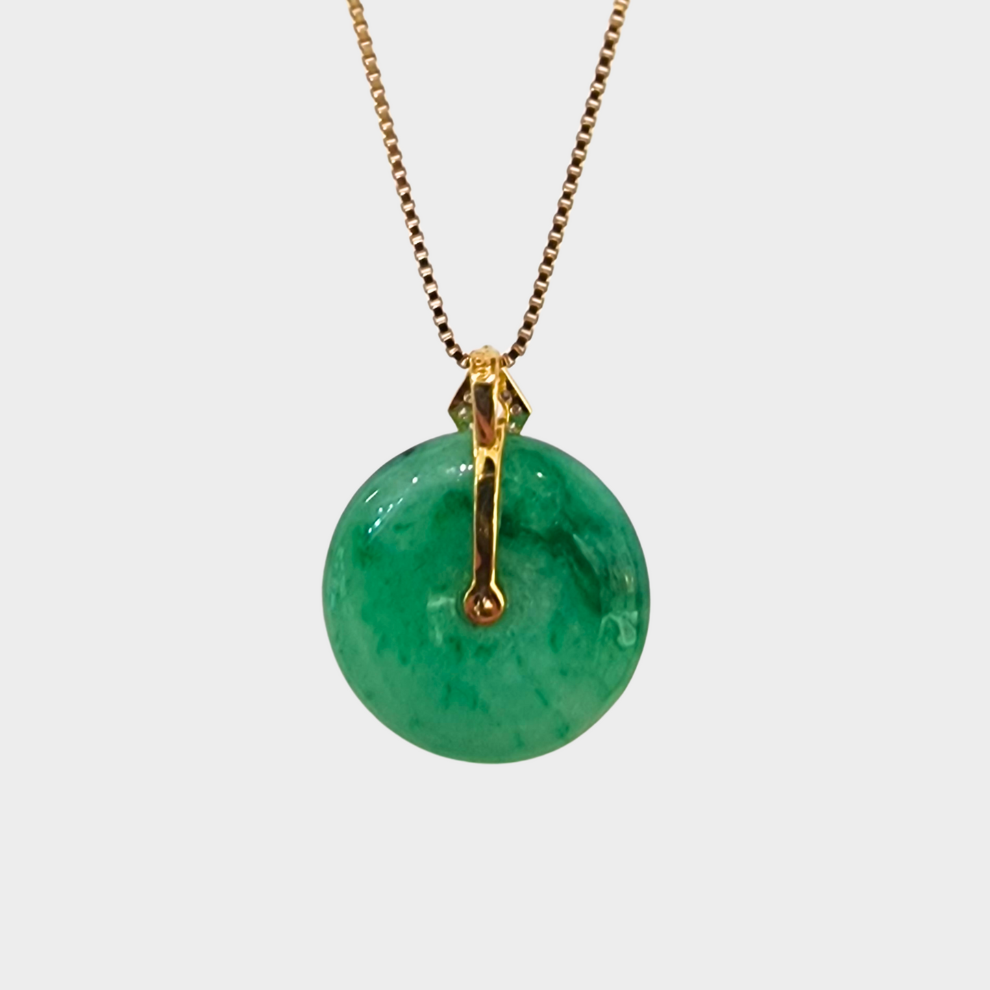 Green "Lucky Coin" Jadeite Jade Pendant in Yellow Gold with Diamonds