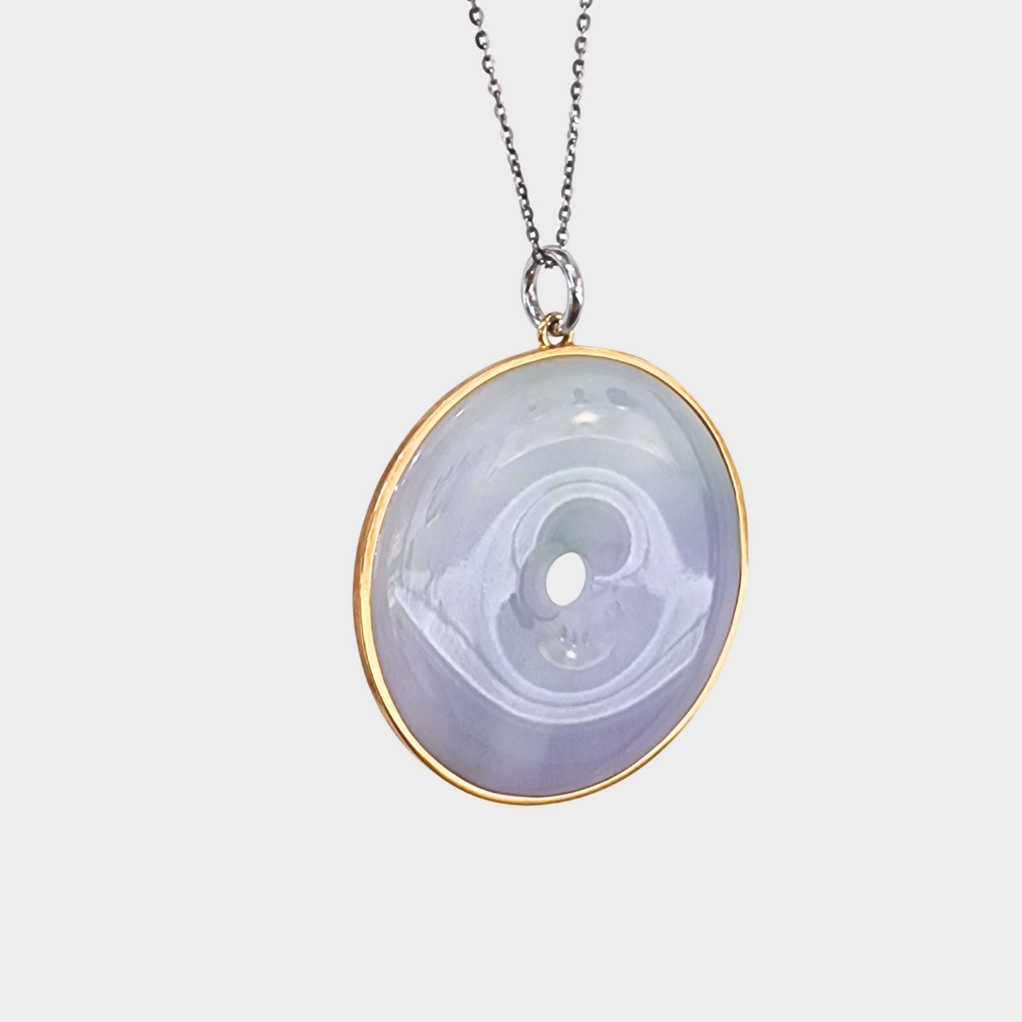 Lavender Jadeite Jade "Disc" Pendant in White & Yellow Gold