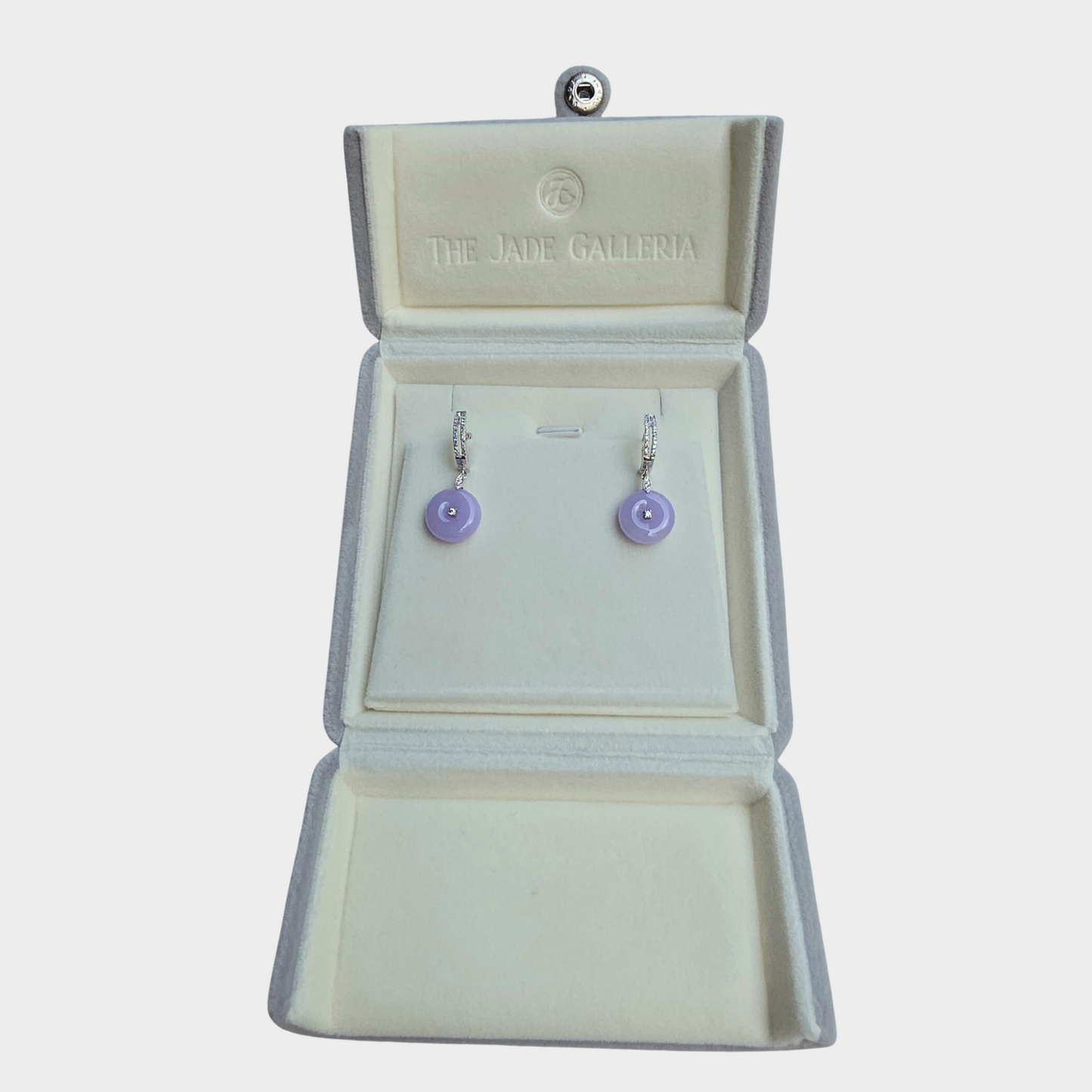 Lavender "Donuts" Jadeite Jade Drop & Dangle Earrings in White Gold with Diamonds