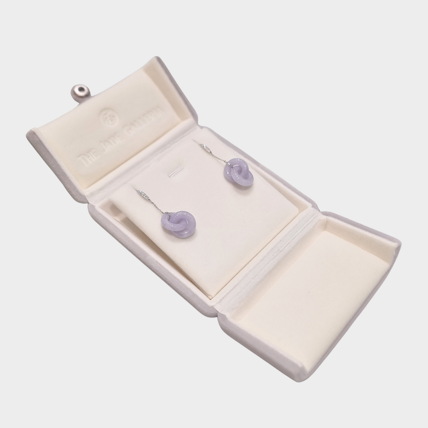 Icy Lavender "Double Hoop" Jadeite Jade Drop & Dangle Earrings in White Gold with Diamonds