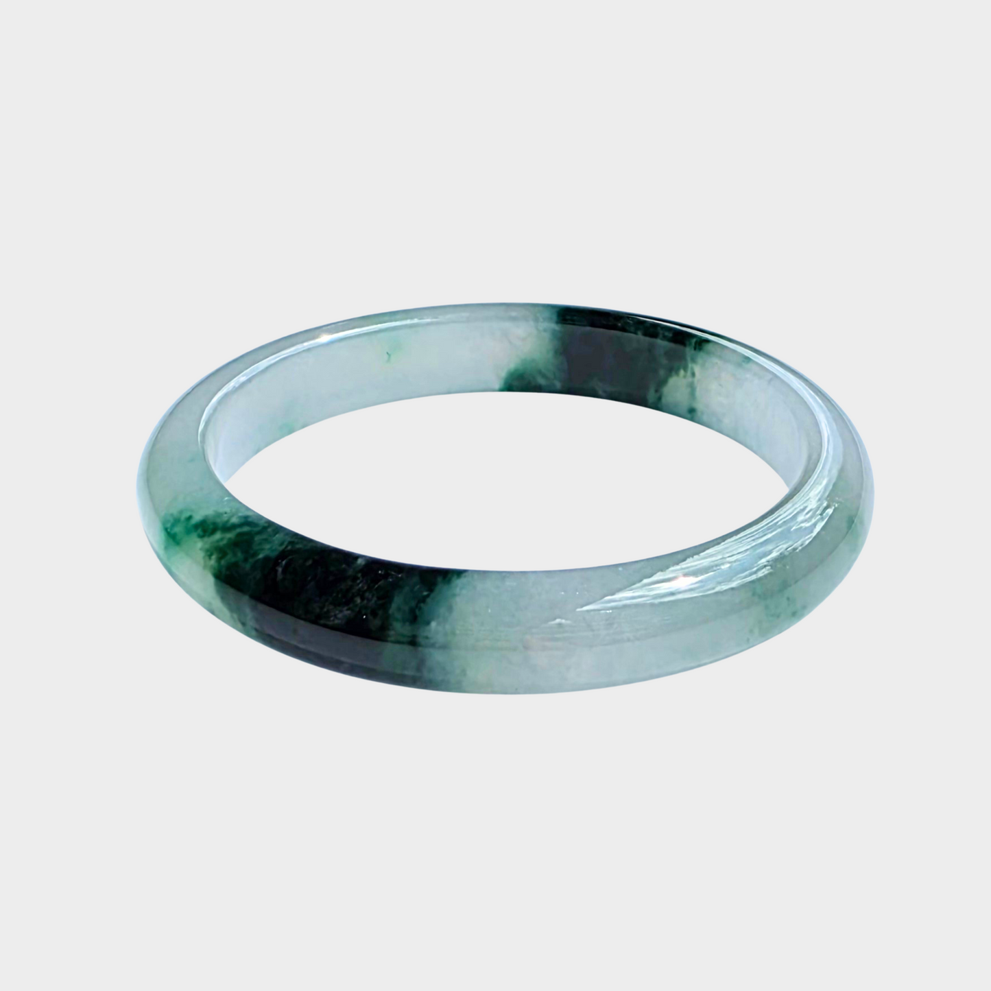 "Floating Flower" Jadeite Jade Bangle - 54mm Oval