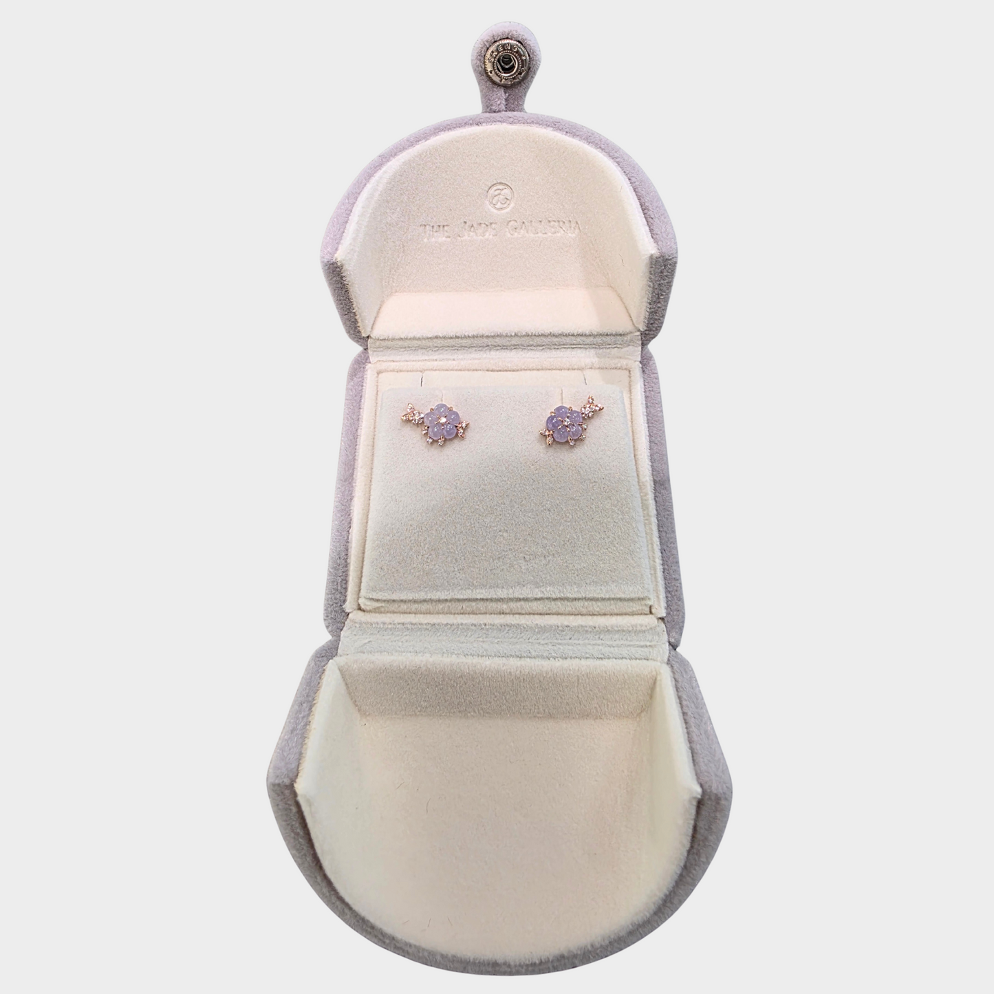 Lavender "Peach Blossom" Jadeite Jade Earrings in Rose Gold with Diamonds
