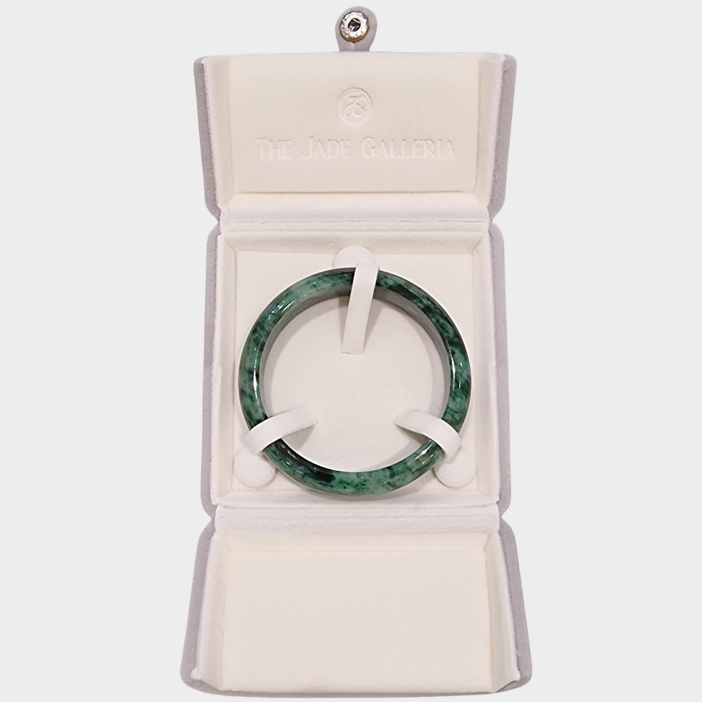 Flower Green Jadeite Jade Bangle - 61mm Half Round