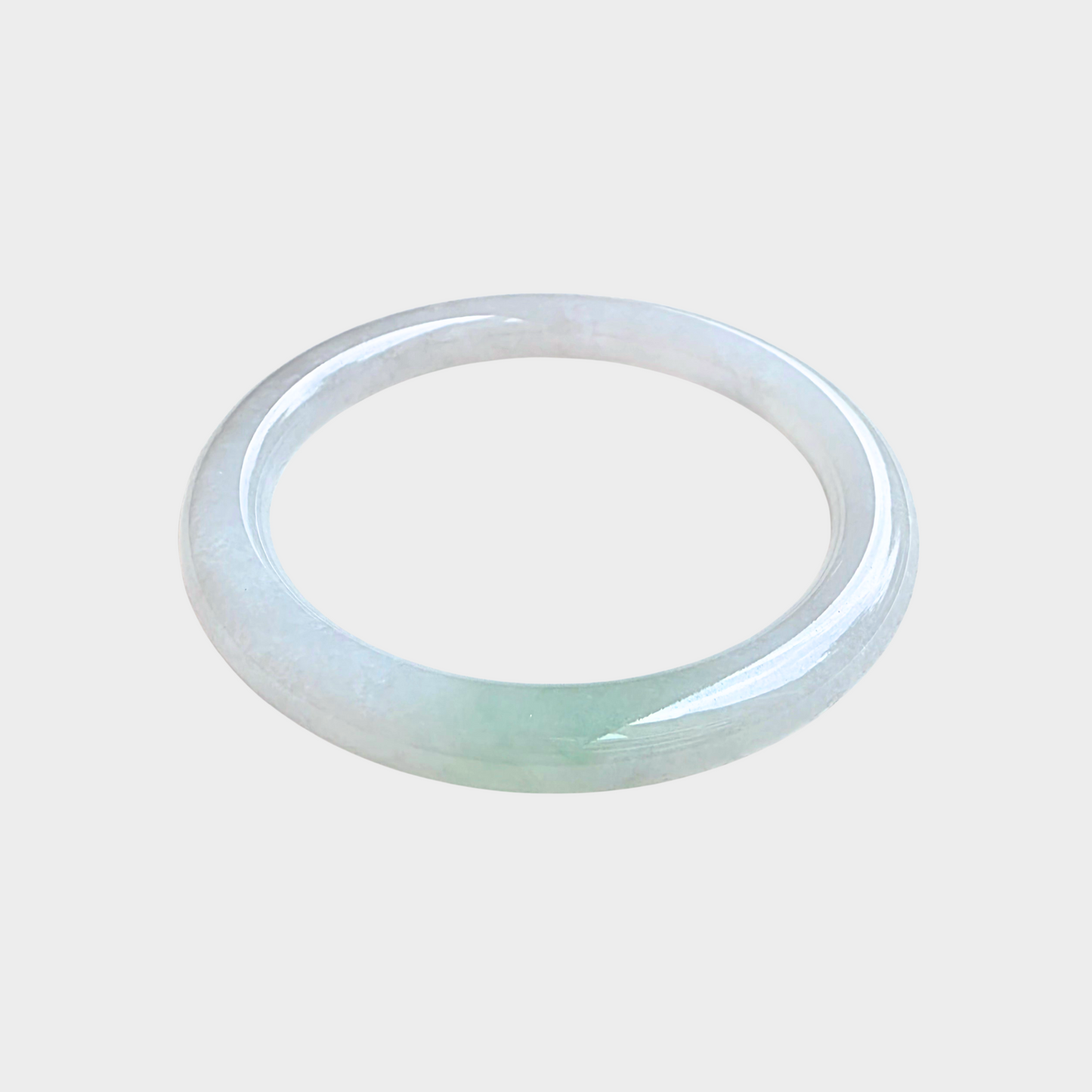 Icy and Green Jadeite Jade Bangle - 54mm Round