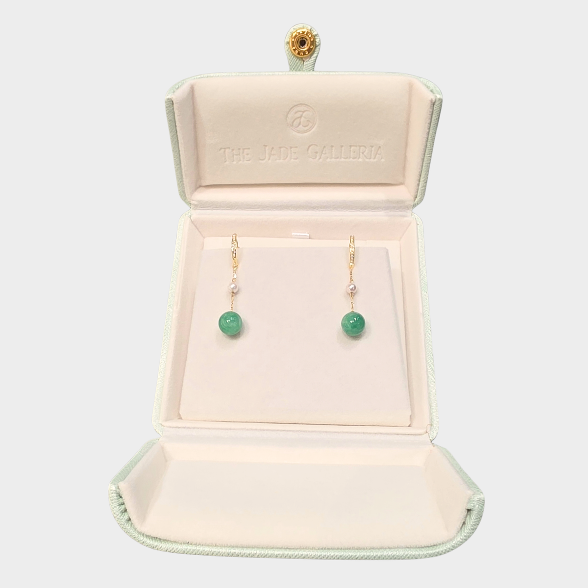 Jadeite Jade Beads Earrings with Pearls in Yellow Gold with Diamonds