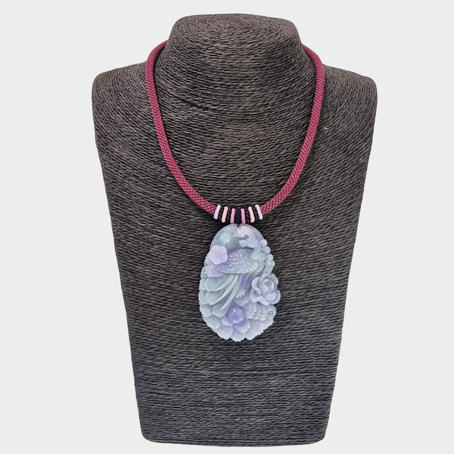 "The Majestic Peacock" Jadeite Jade Pendant in Chinese Knot Design