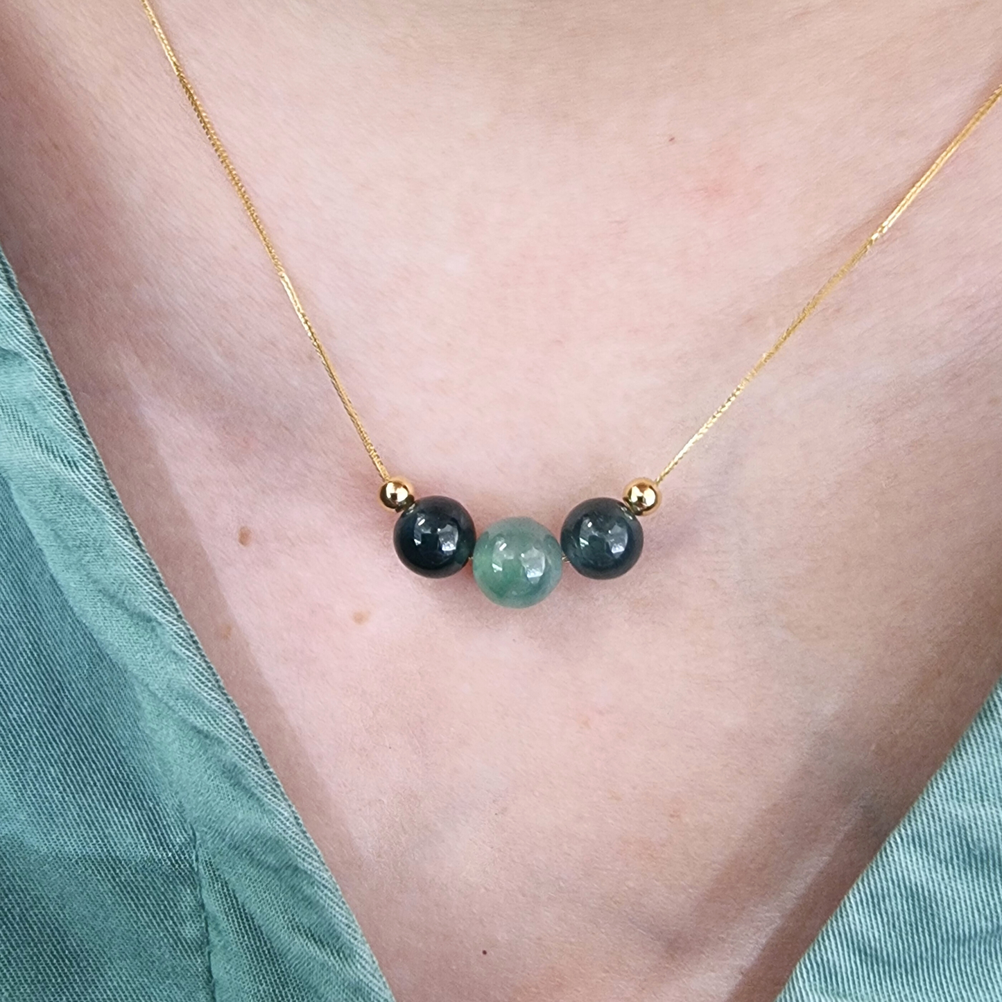Jadeite Jade Beads Necklace in Yellow Gold