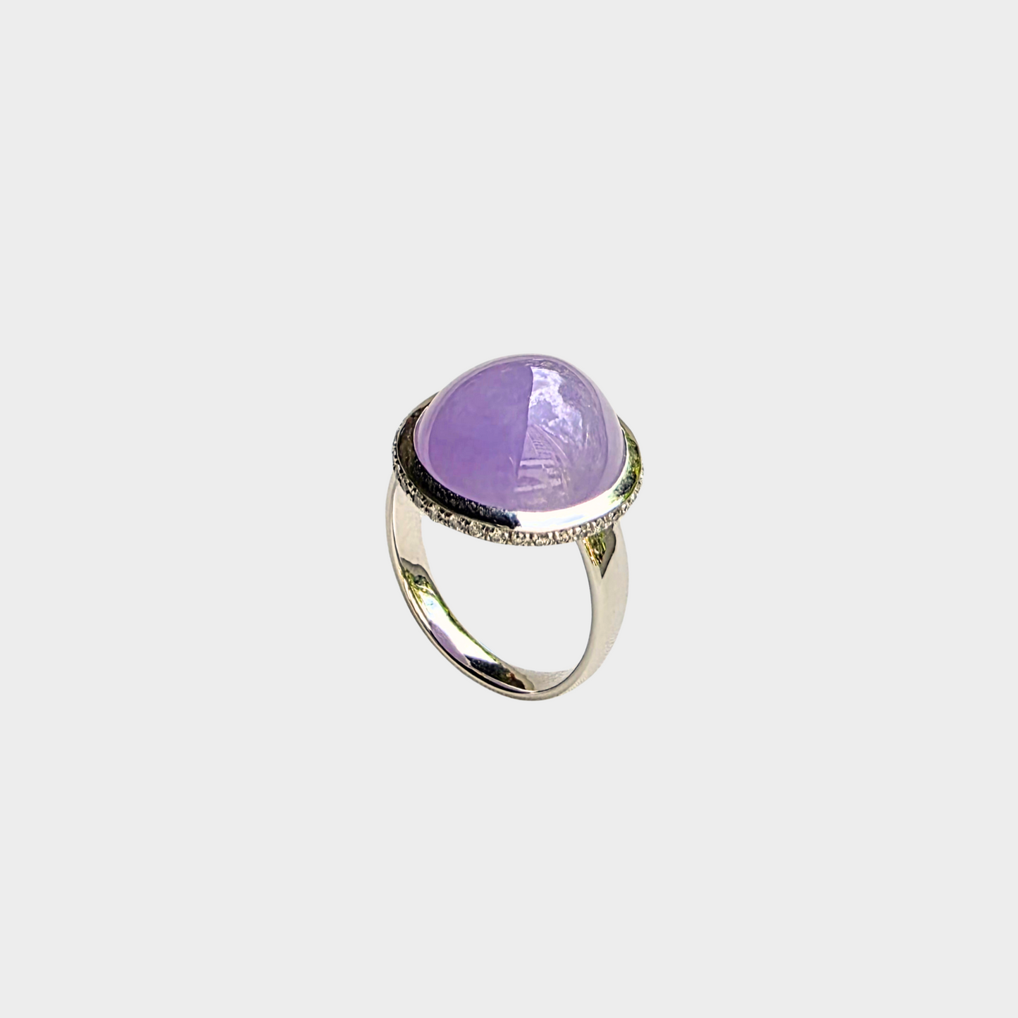 Lavender Jadeite Jade Cabochon Ring in White Gold with Diamonds