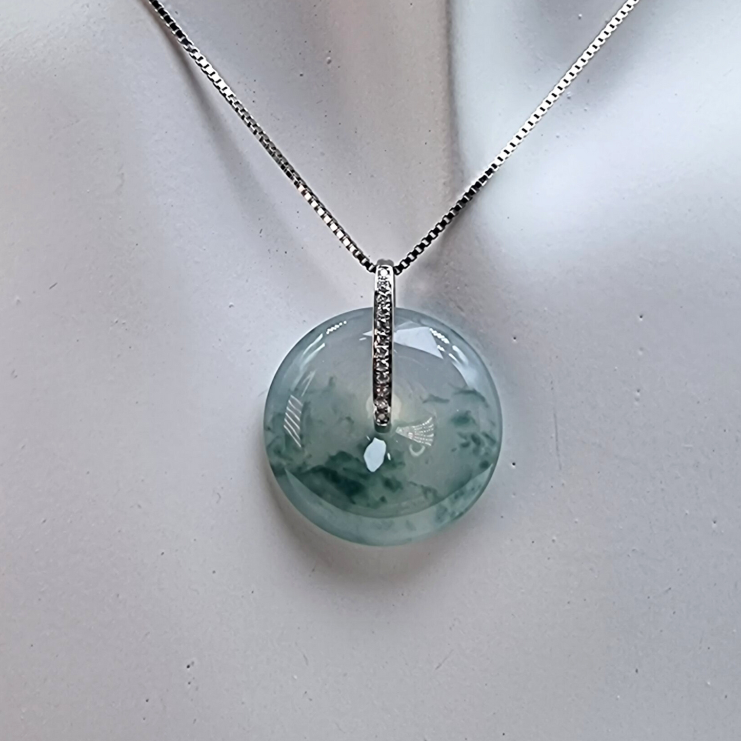 Icy "Donut" Jadeite Jade Pendant in White Gold with Diamonds
