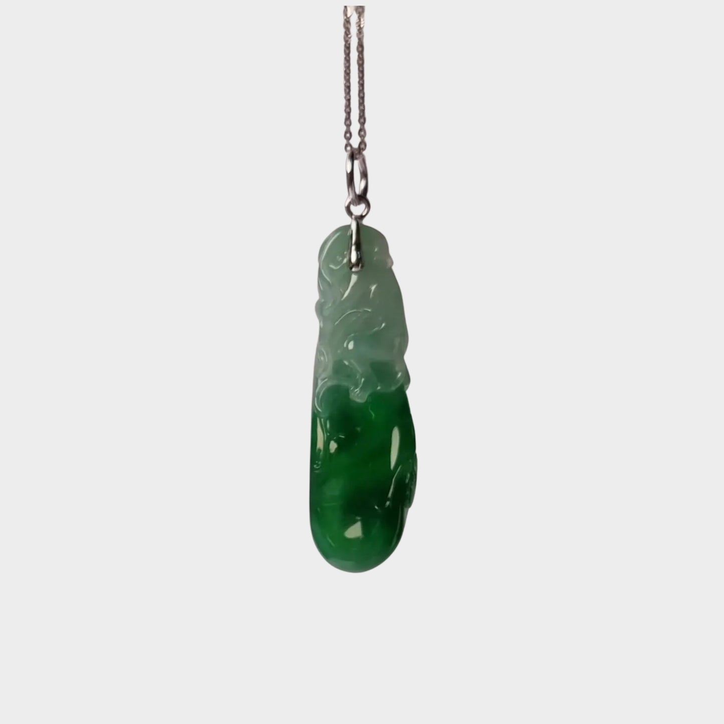 "Monkey and Melon" Jadeite Jade Pendant in White Gold