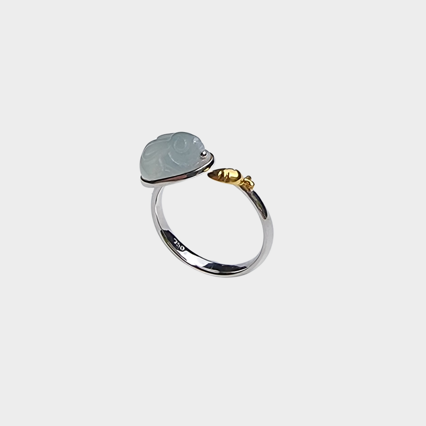 Jadeite Jade "Rabbit" Ring in Yellow and White Gold