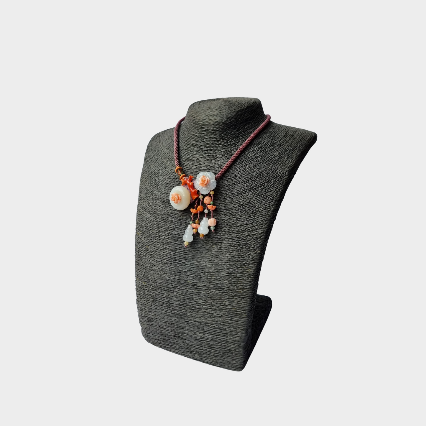 Jade and Coral Necklace in Chinese Knot Design