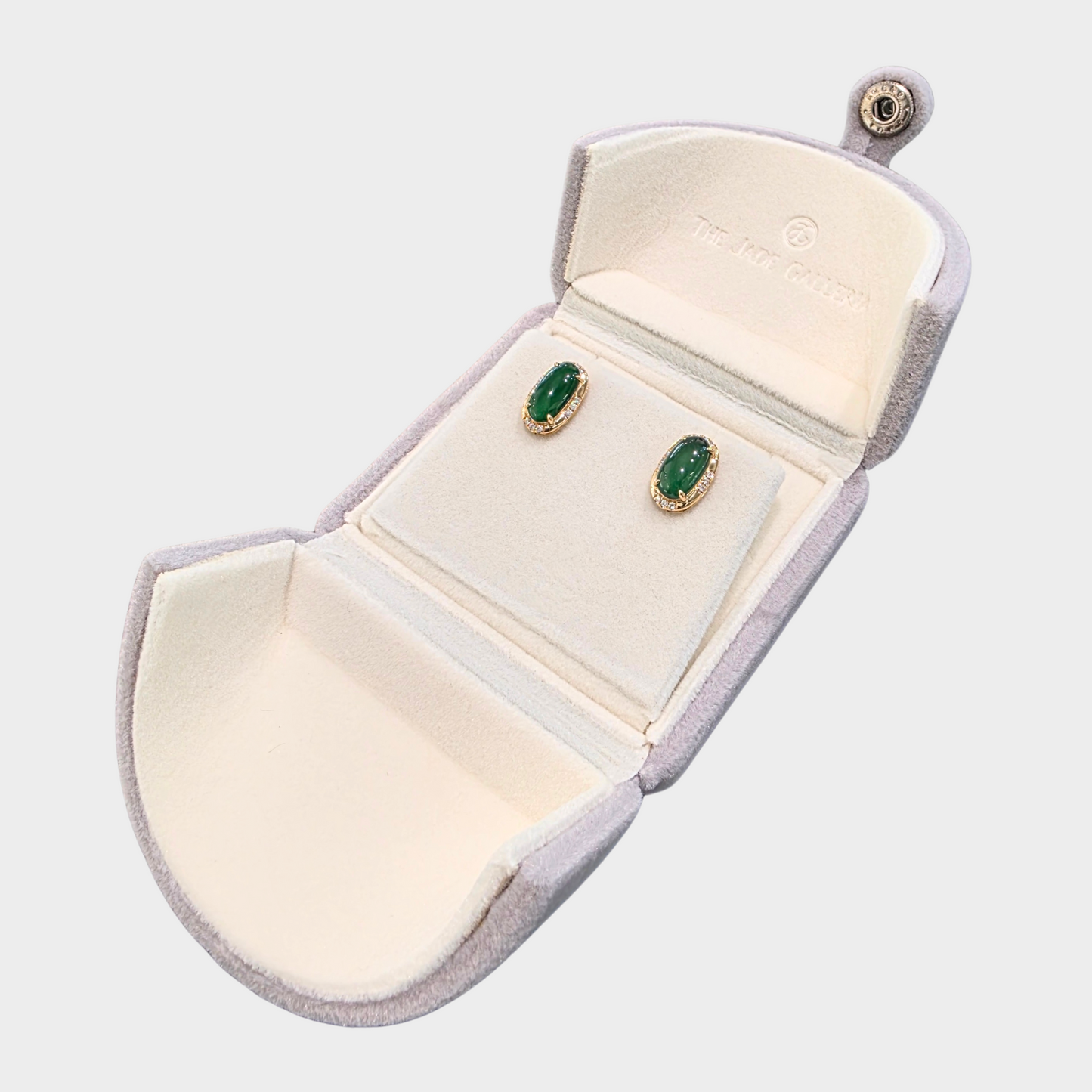 Green Jadeite Jade Stud Earrings in Yellow Gold with Diamonds