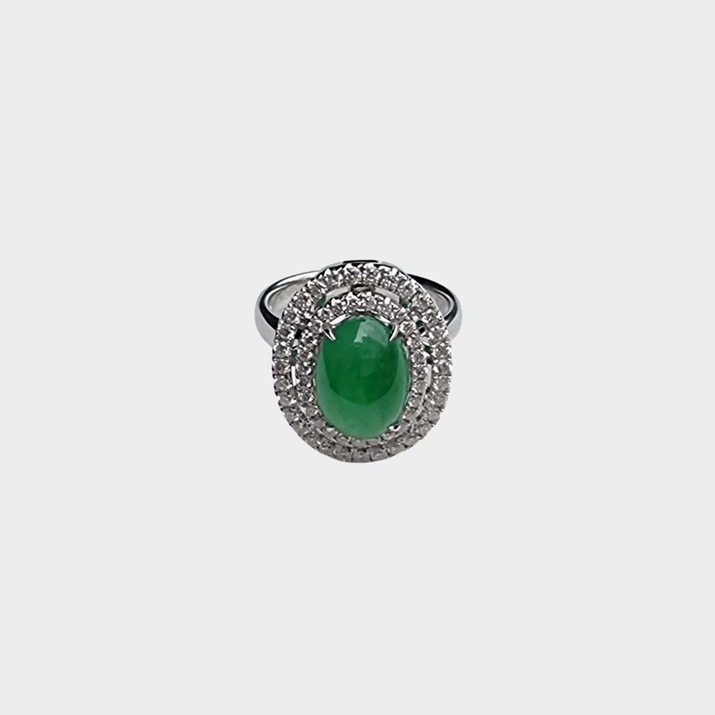 Jadeite Jade Cabochon Ring and Pendant in White Gold with Diamonds