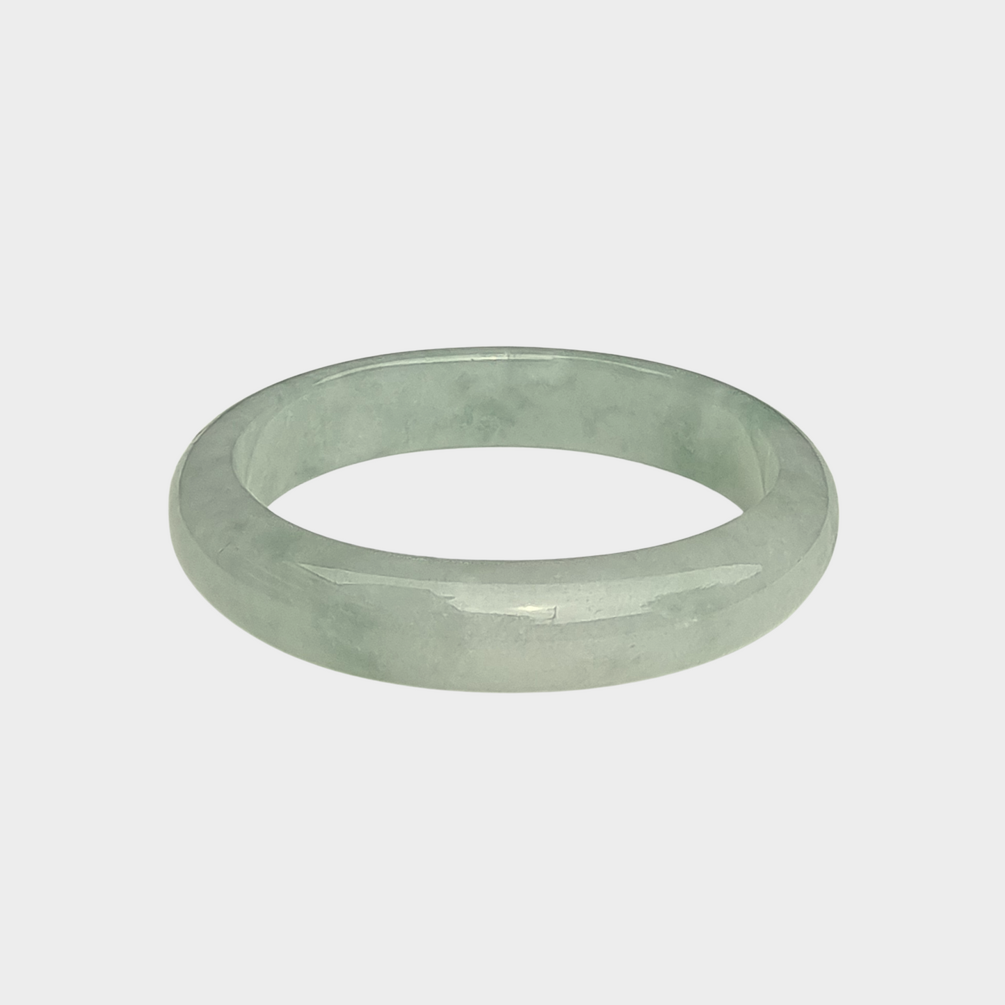"Green Moss in Snow" Jadeite Jade Bangle - 53mm Oval